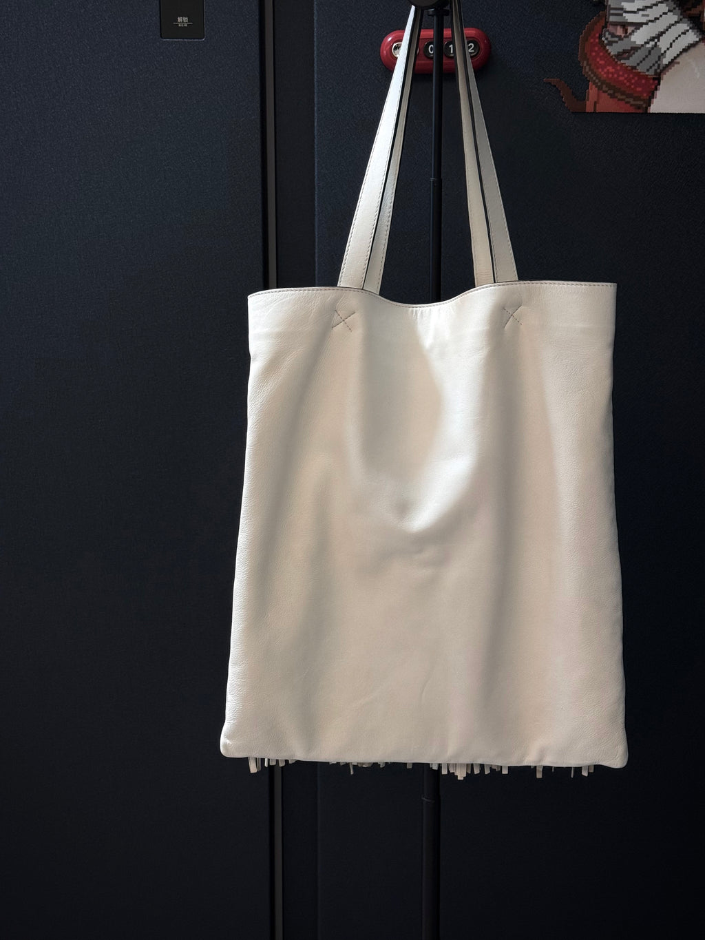 Loewe White Fringe Tote Bag with Inner Pouch