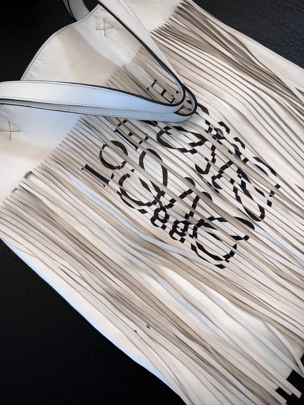 Loewe White Fringe Tote Bag with Inner Pouch