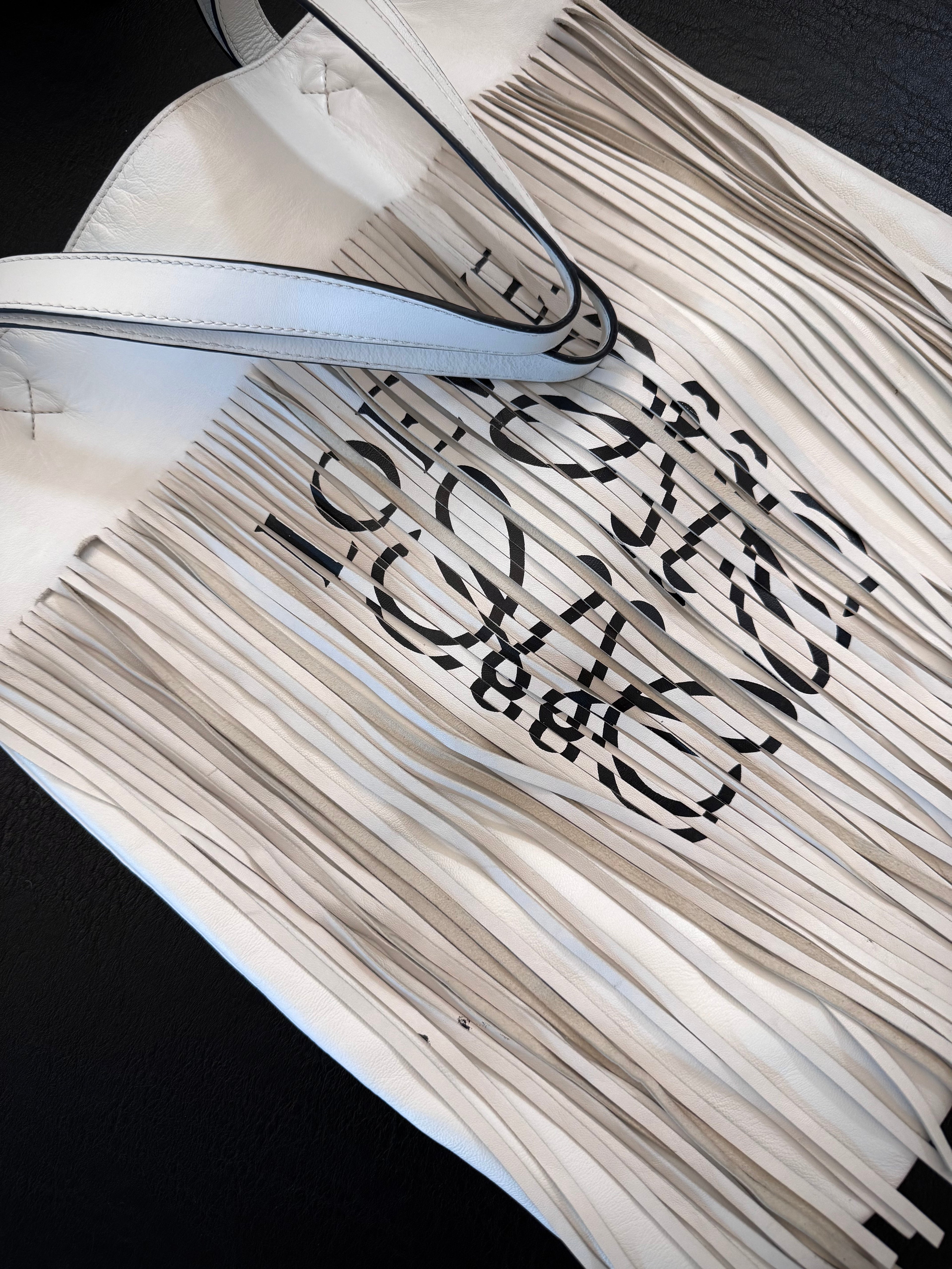 Loewe White Fringe Tote Bag with Inner Pouch