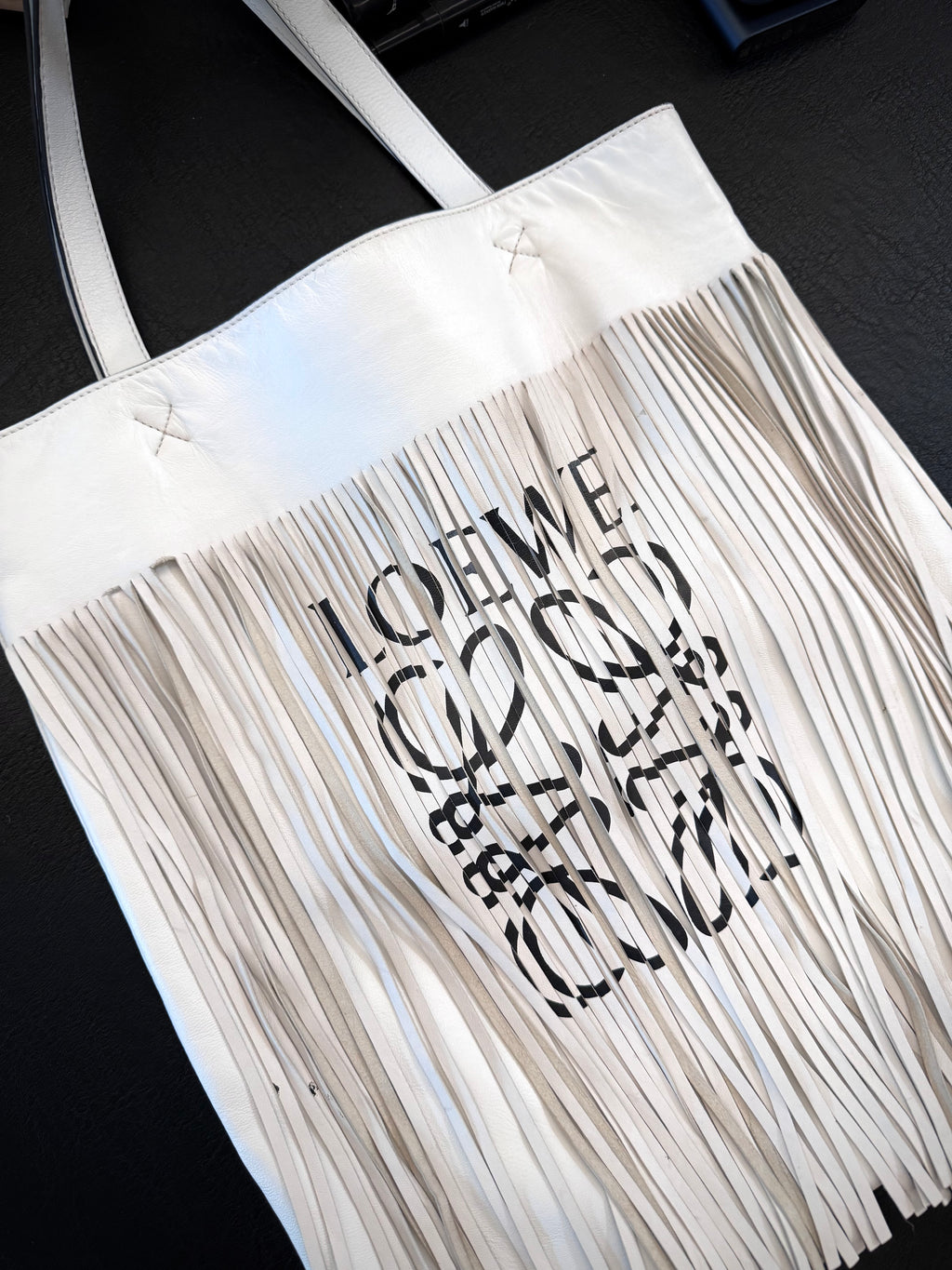 Loewe White Fringe Tote Bag with Inner Pouch