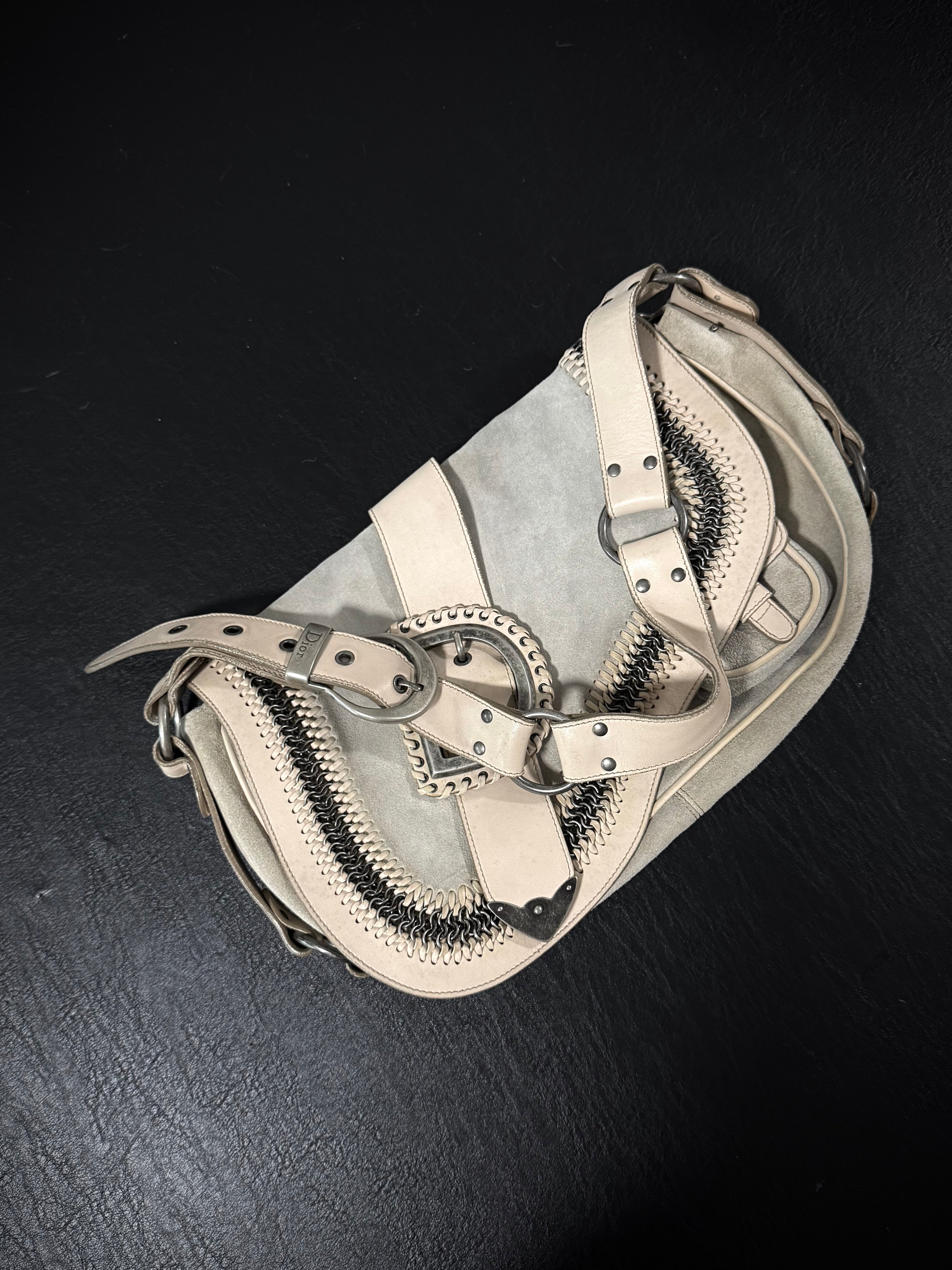 Dior Special Edition Off-White Suede Herringbone Gaucho Saddle Bag