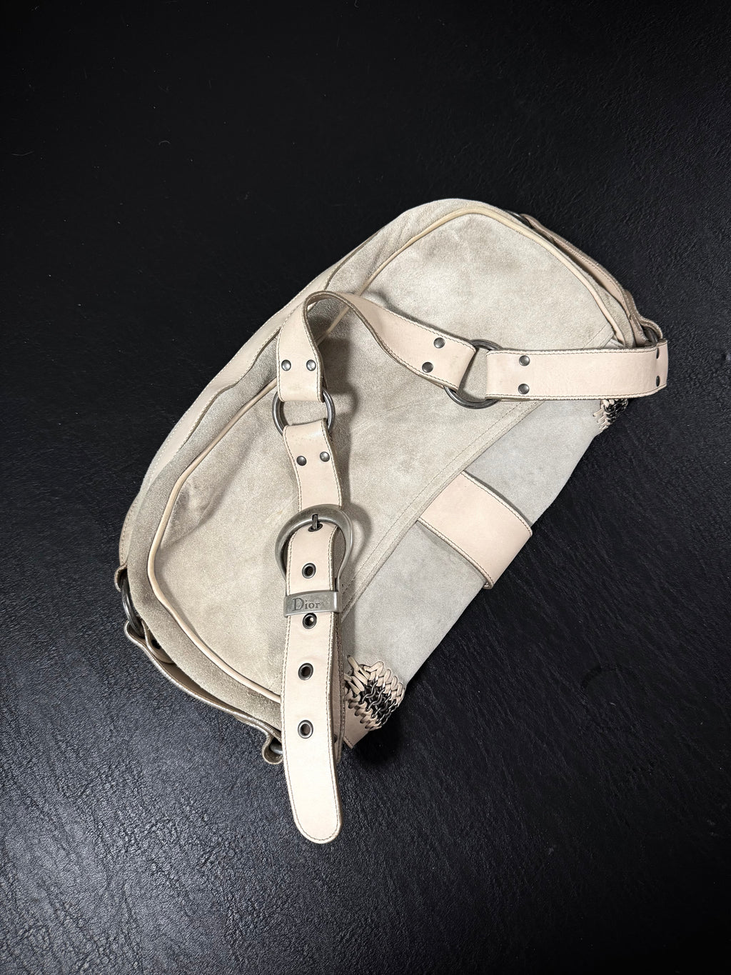 Dior Special Edition Off-White Suede Herringbone Gaucho Saddle Bag