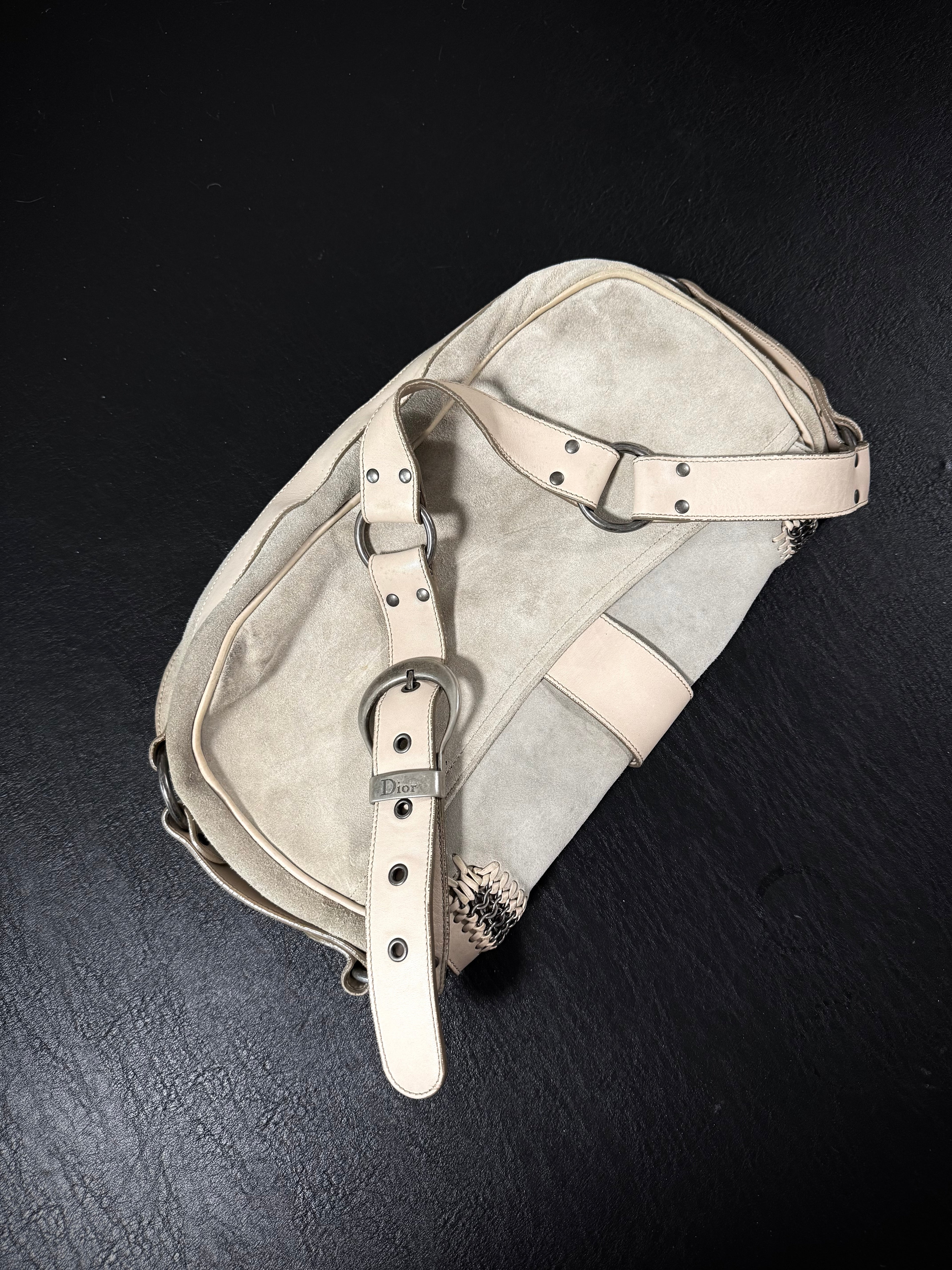 Dior Special Edition Off-White Suede Herringbone Gaucho Saddle Bag