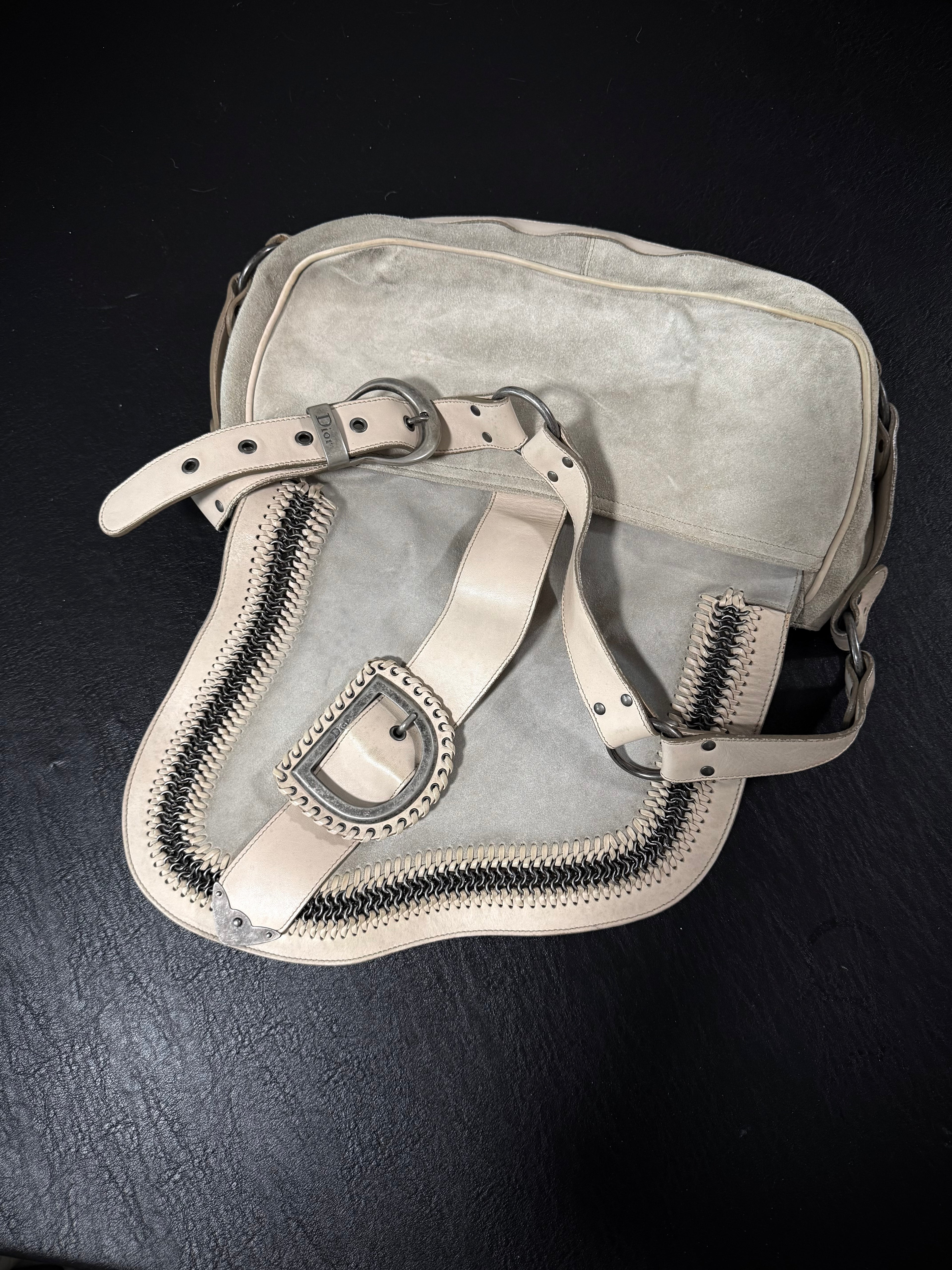 Dior Special Edition Off-White Suede Herringbone Gaucho Saddle Bag