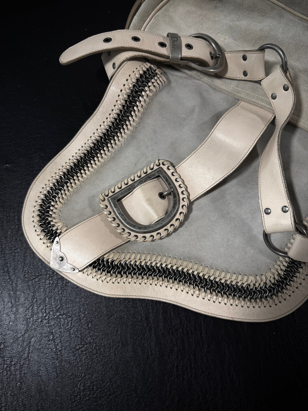 Dior Special Edition Off-White Suede Herringbone Gaucho Saddle Bag