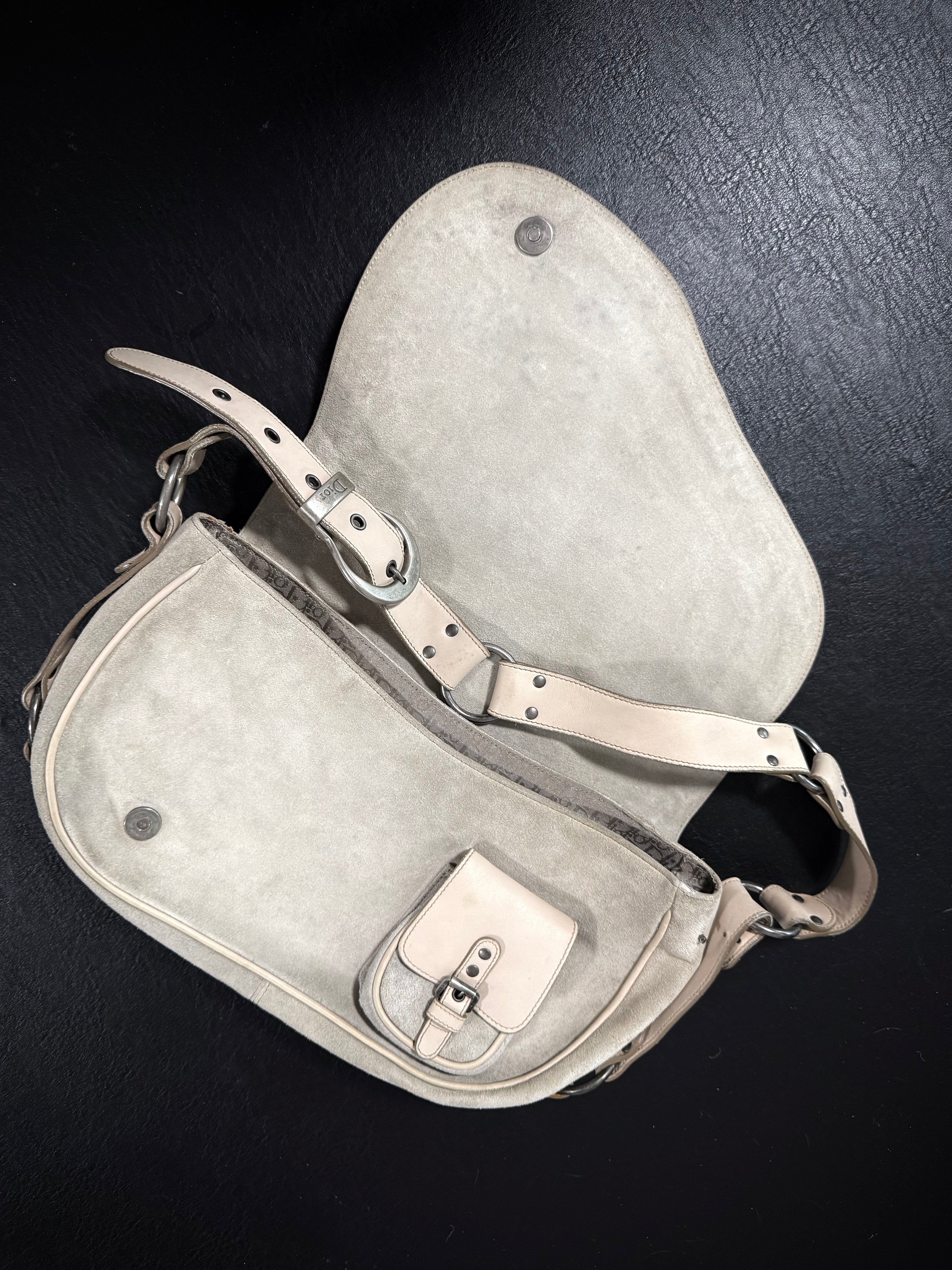 Dior Special Edition Off-White Suede Herringbone Gaucho Saddle Bag