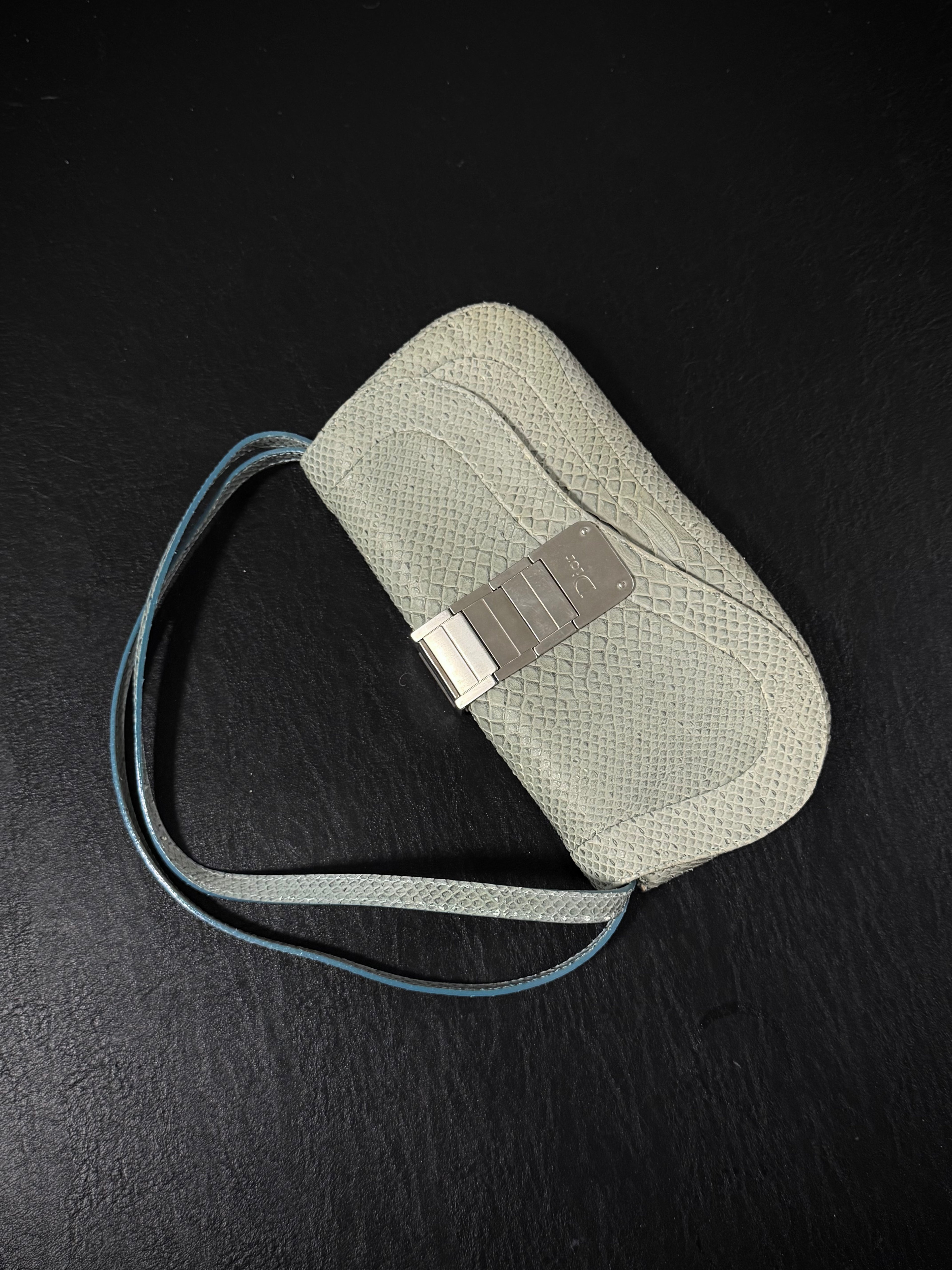 Dior Small Gaucho Saddle Bag crafted in pale blue snakeskin