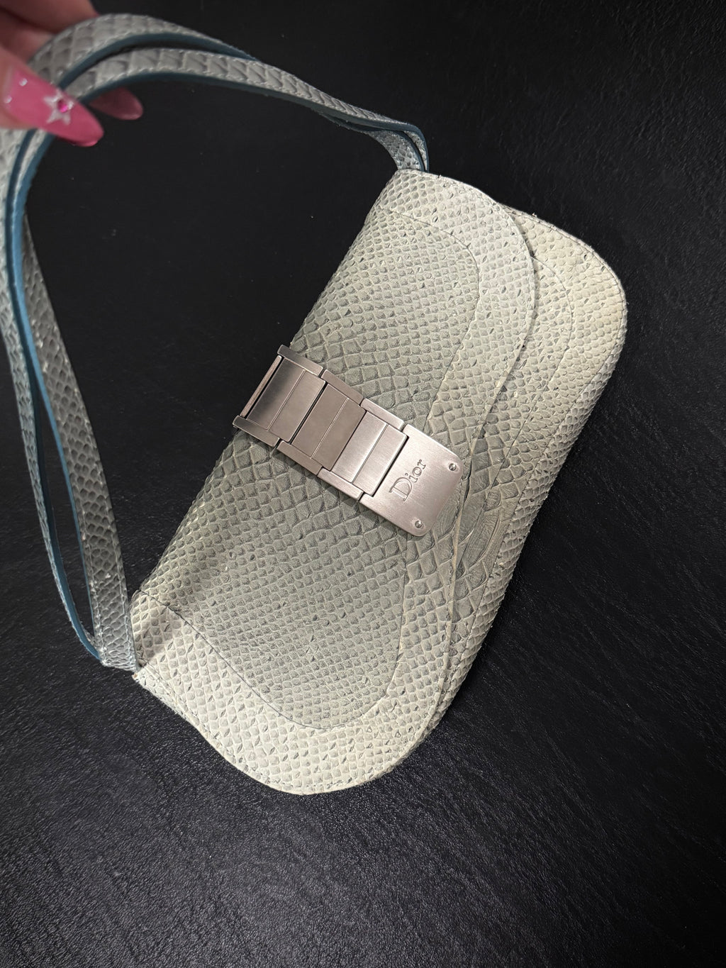 Dior Small Gaucho Saddle Bag crafted in pale blue snakeskin