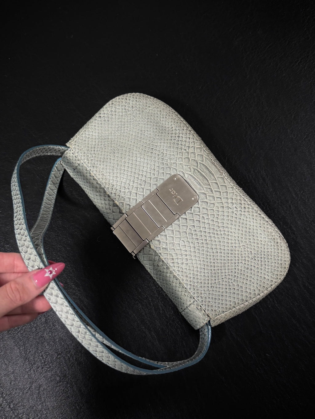 Dior Small Gaucho Saddle Bag crafted in pale blue snakeskin