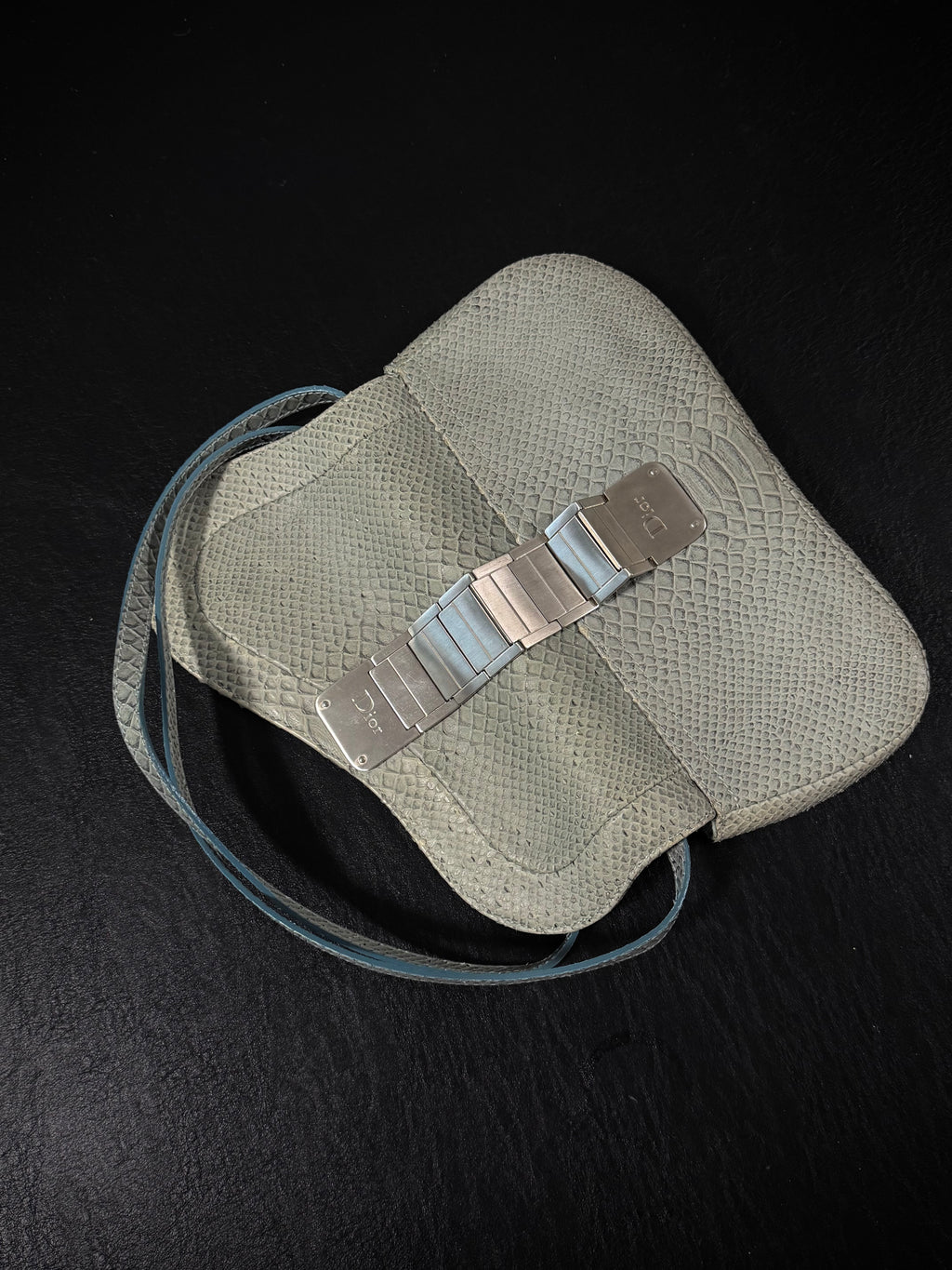 Dior Small Gaucho Saddle Bag crafted in pale blue snakeskin