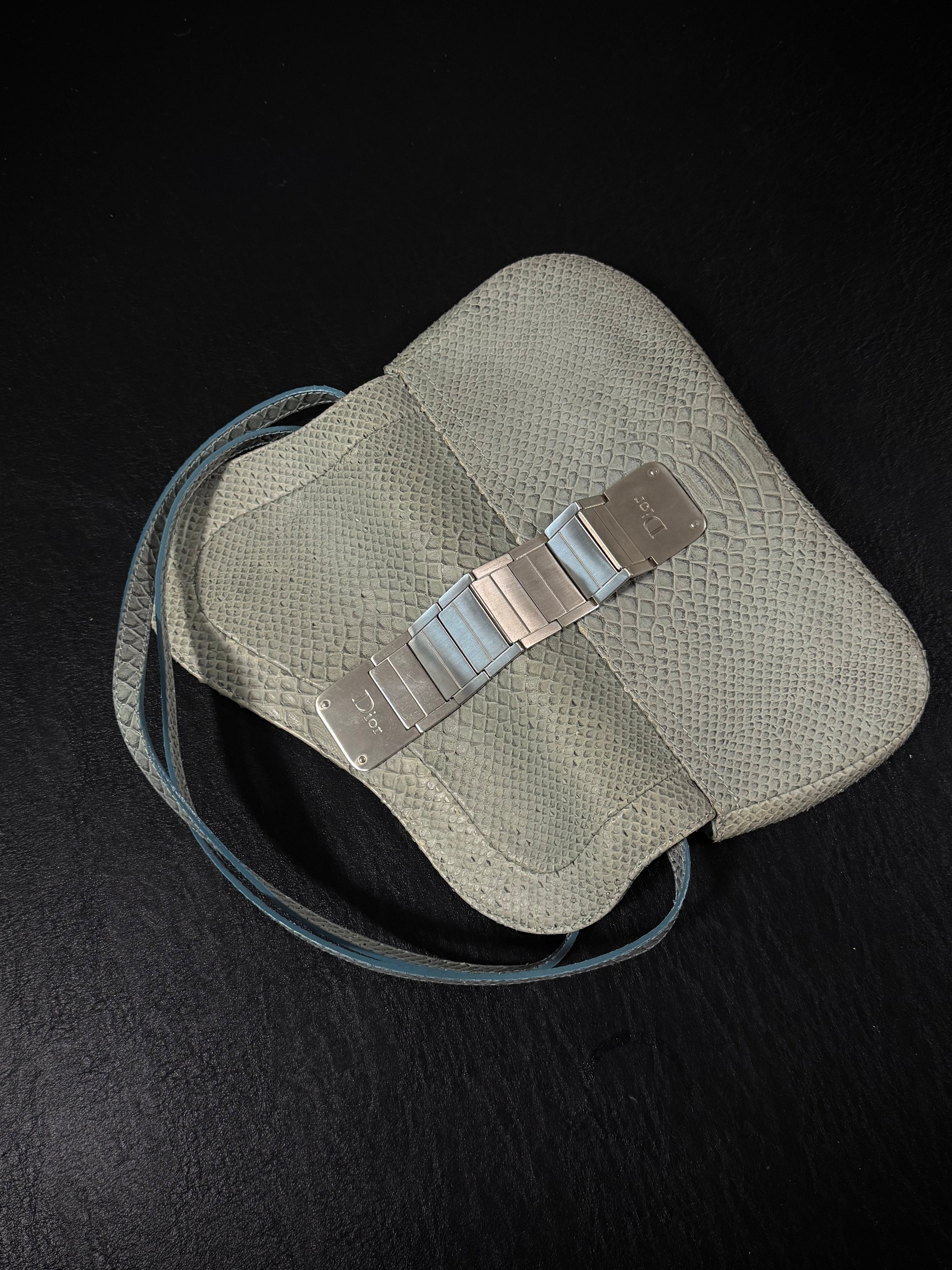 Dior Small Gaucho Saddle Bag crafted in pale blue snakeskin