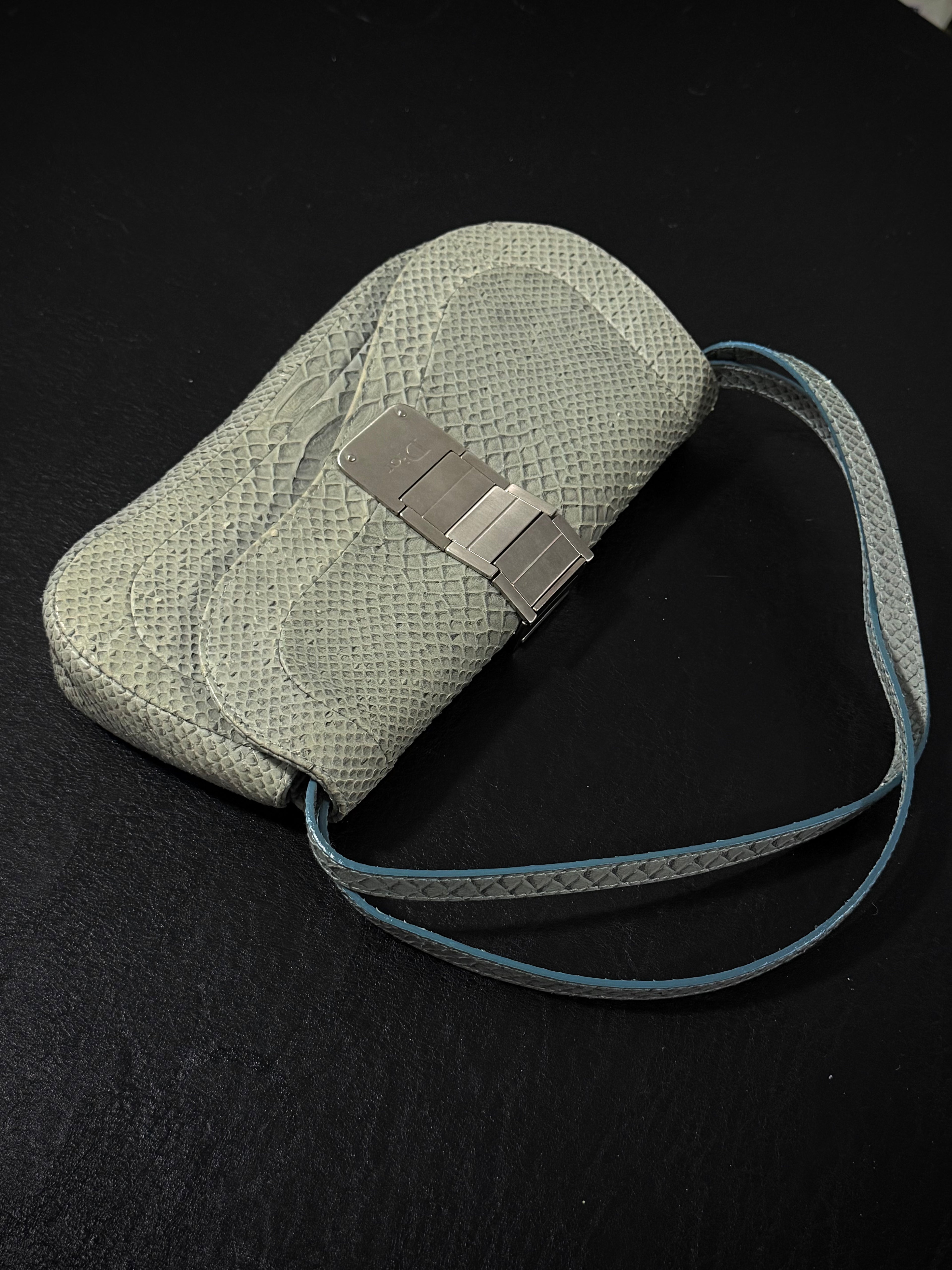 Dior Small Gaucho Saddle Bag crafted in pale blue snakeskin