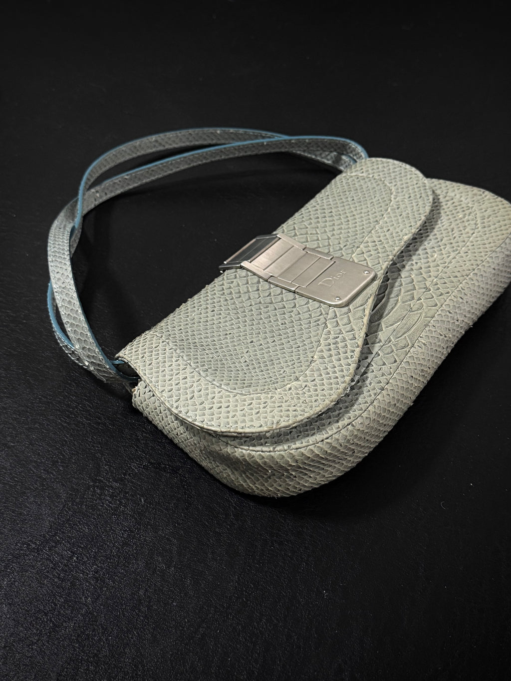 Dior Small Gaucho Saddle Bag crafted in pale blue snakeskin