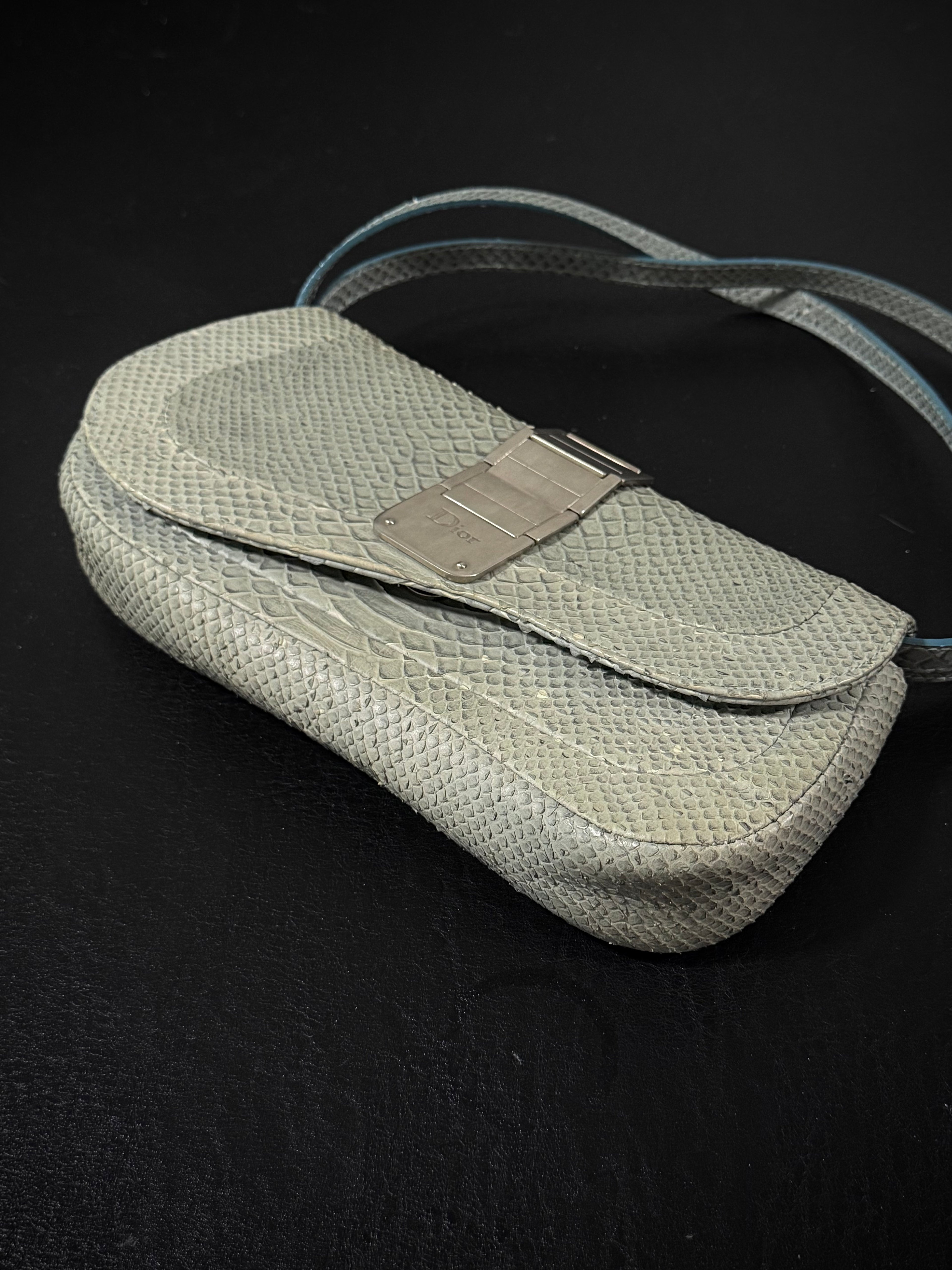 Dior Small Gaucho Saddle Bag crafted in pale blue snakeskin