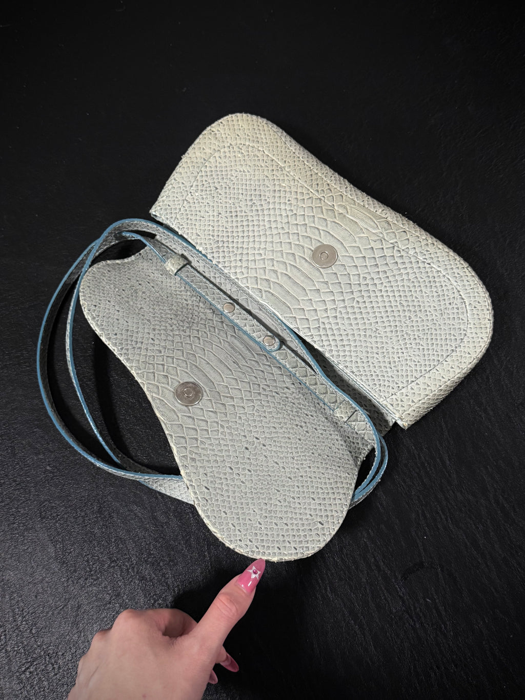 Dior Small Gaucho Saddle Bag crafted in pale blue snakeskin