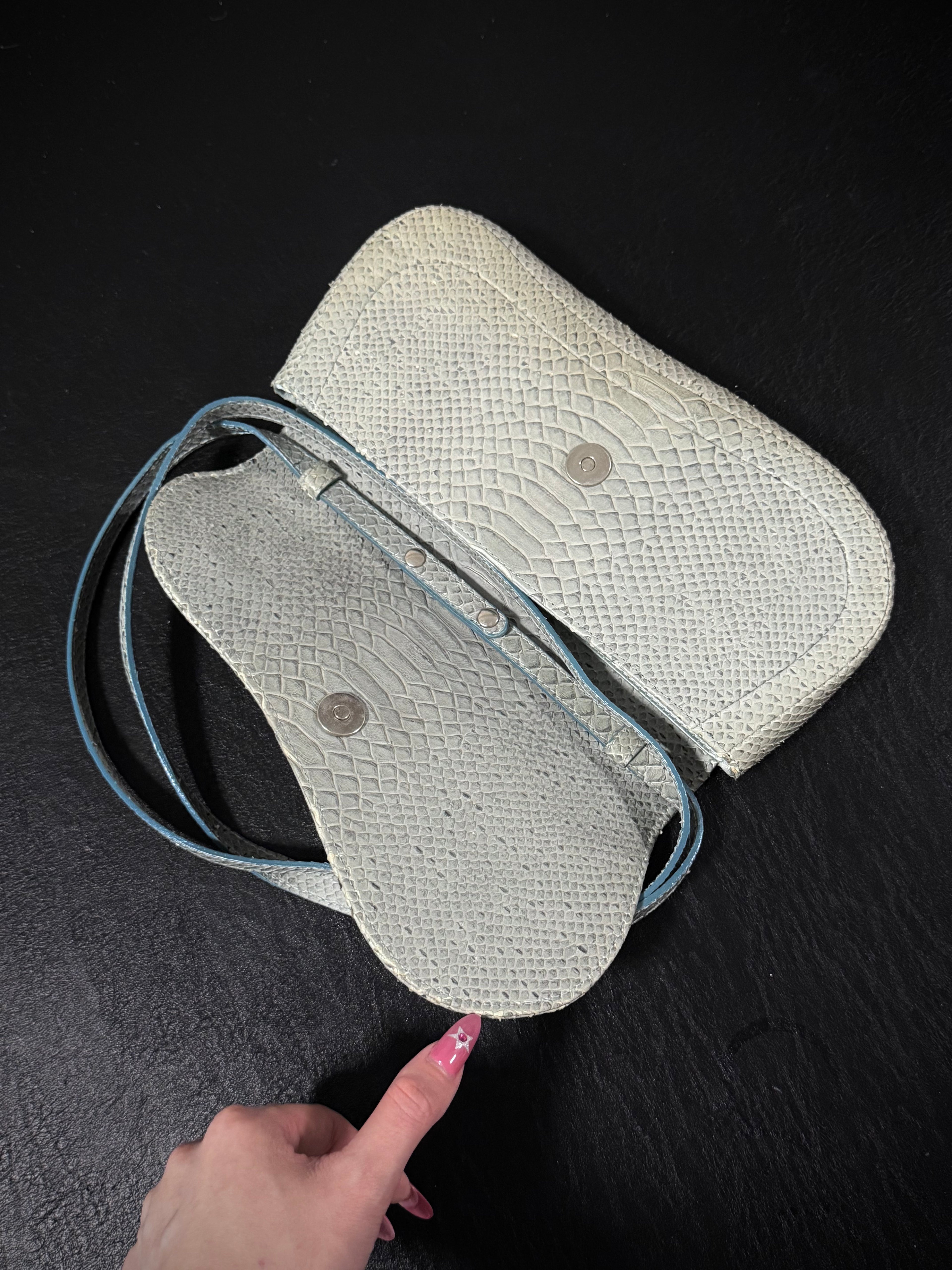Dior Small Gaucho Saddle Bag crafted in pale blue snakeskin