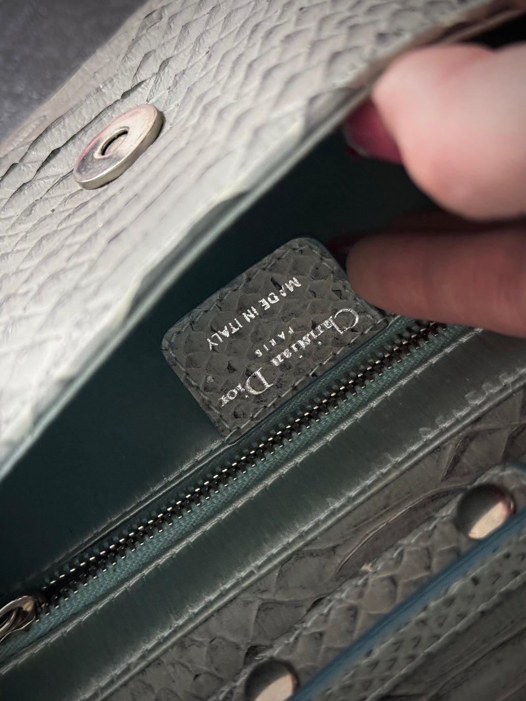 Dior Small Gaucho Saddle Bag crafted in pale blue snakeskin