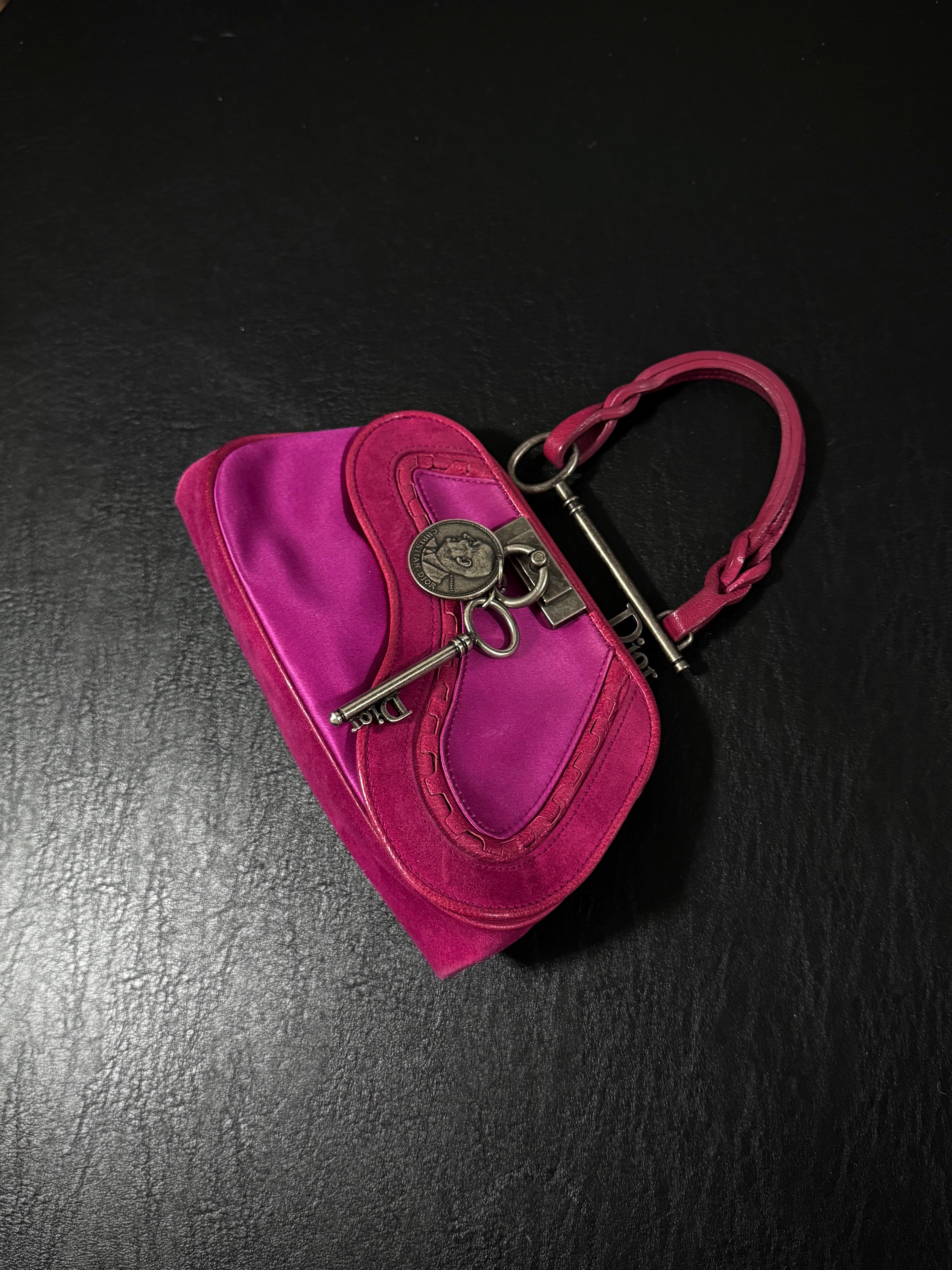 Dior Rare Pink Satin Gaucho Coin Clasp Handbag