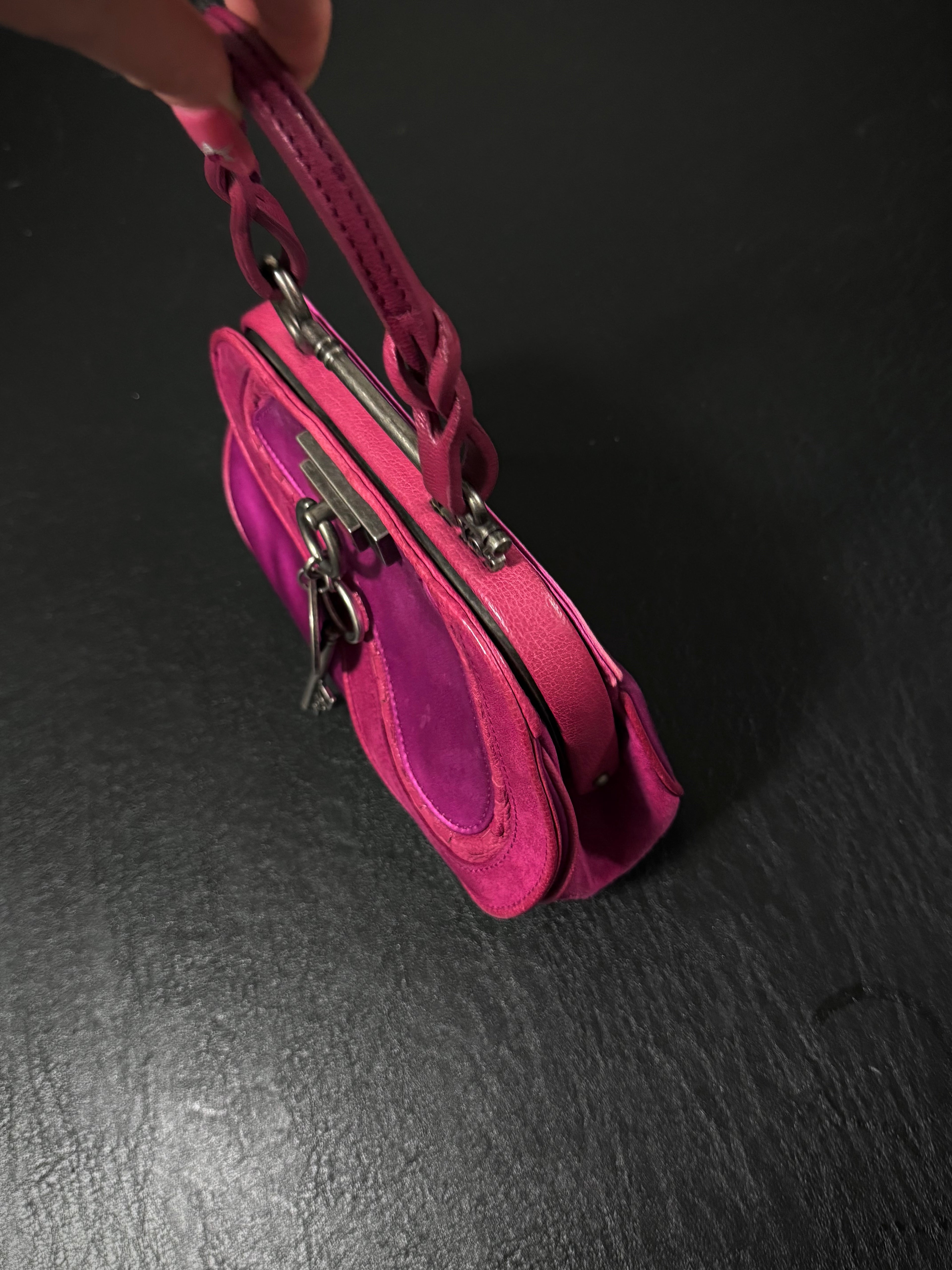 Dior Rare Pink Satin Gaucho Coin Clasp Handbag