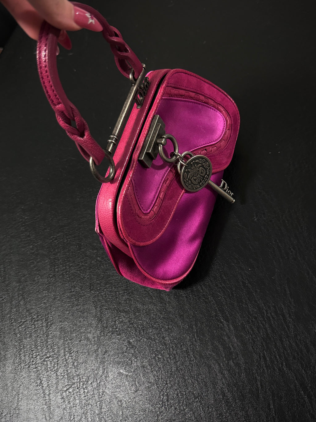 Dior Rare Pink Satin Gaucho Coin Clasp Handbag