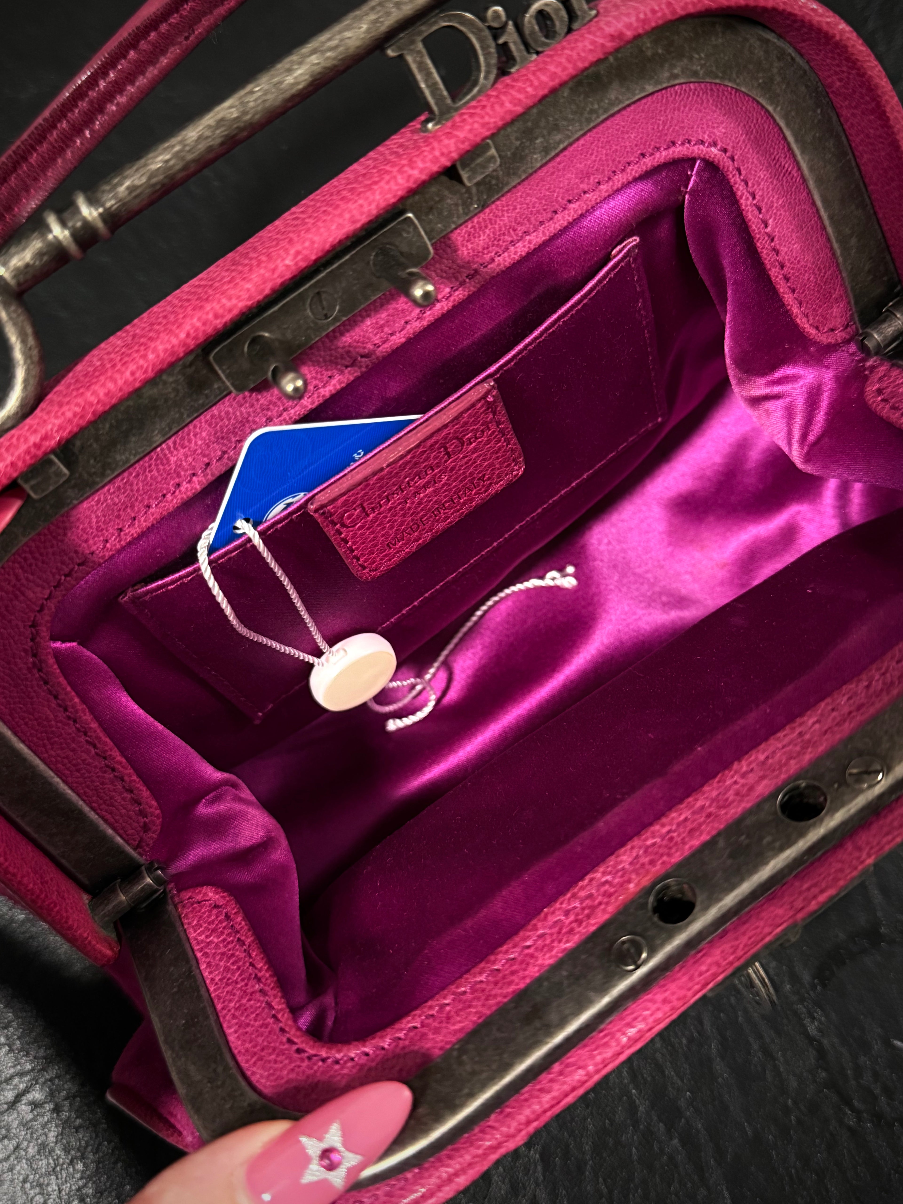 Dior Rare Pink Satin Gaucho Coin Clasp Handbag