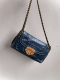 Prada Denim Blue Waxed Leather Chain Airport Hobo Bag