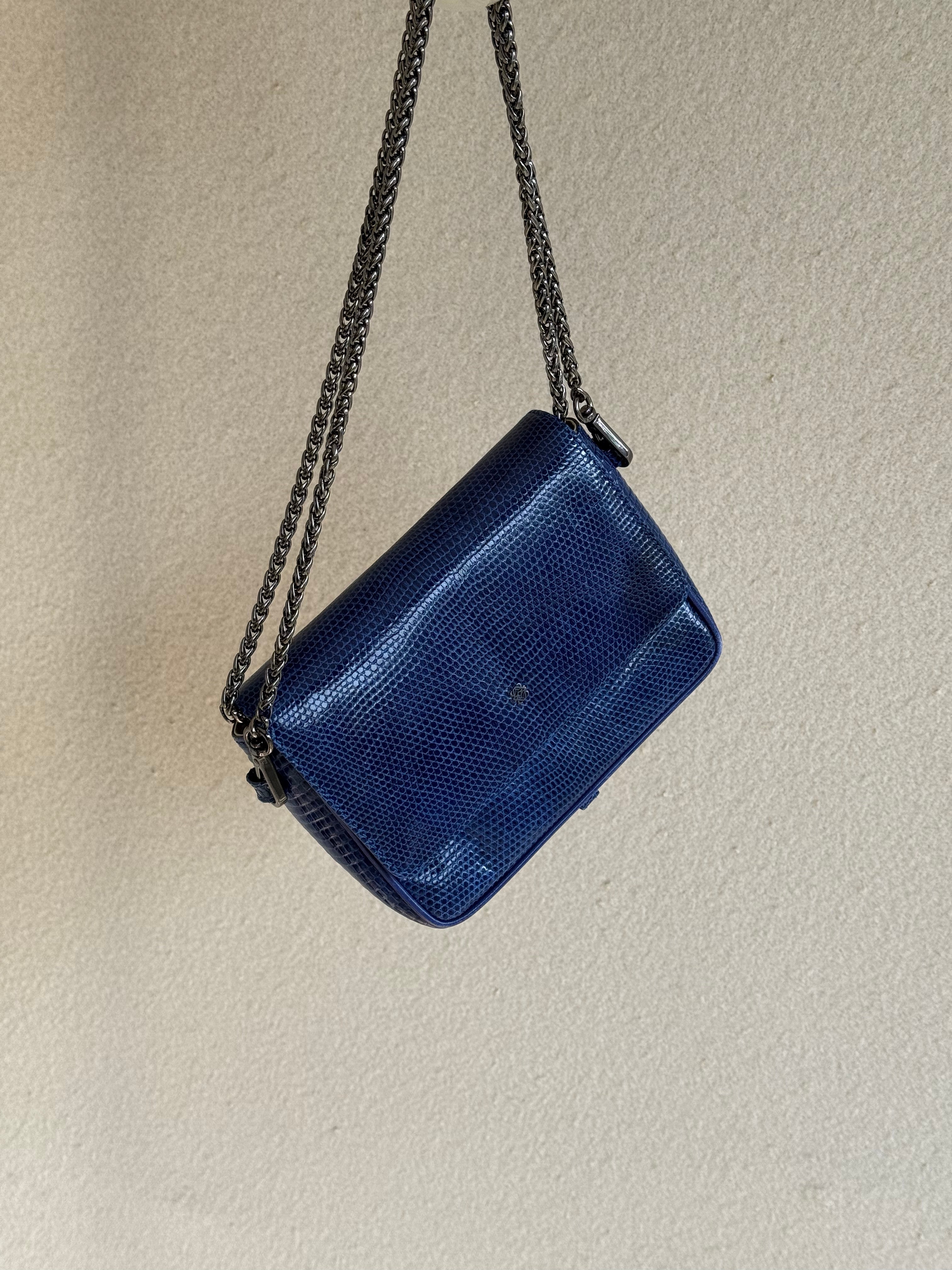Loewe Lizard Leather Chain Flap Shoulder Bag