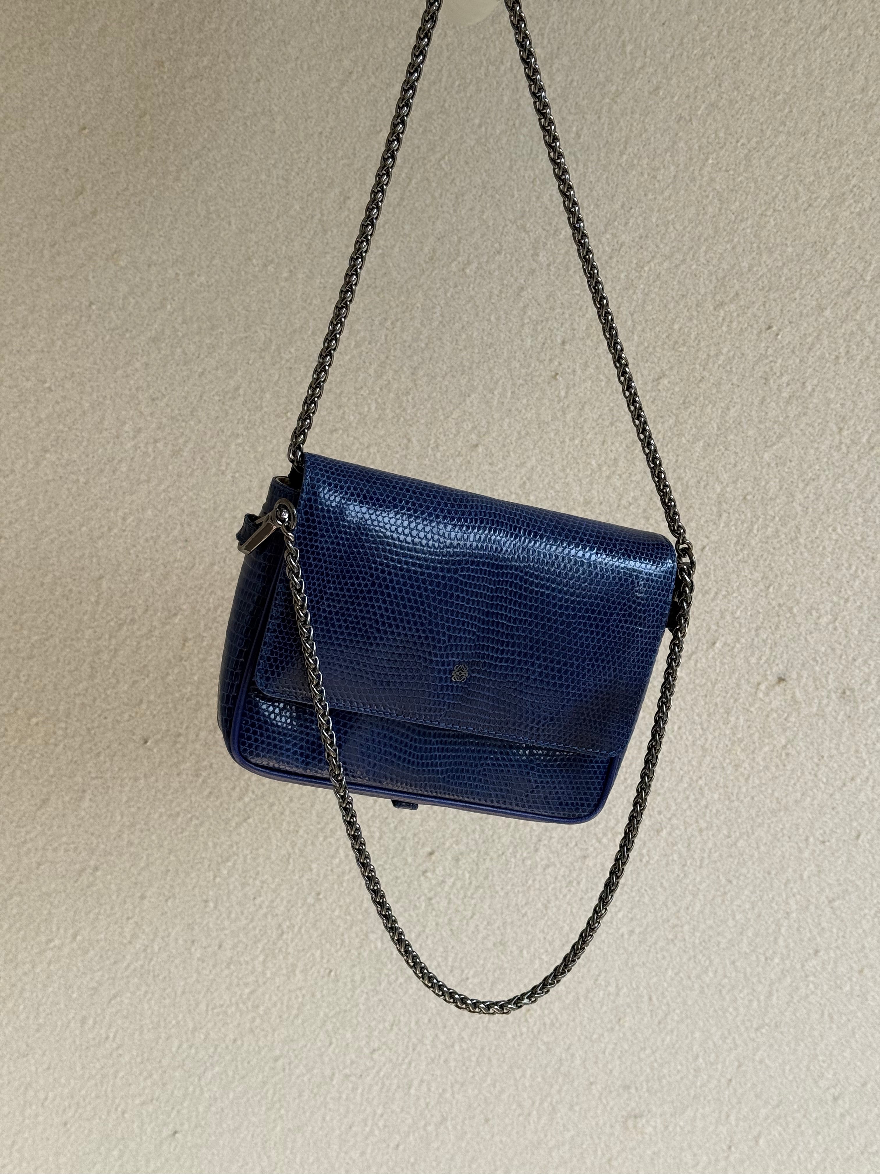 Loewe Lizard Leather Chain Flap Shoulder Bag