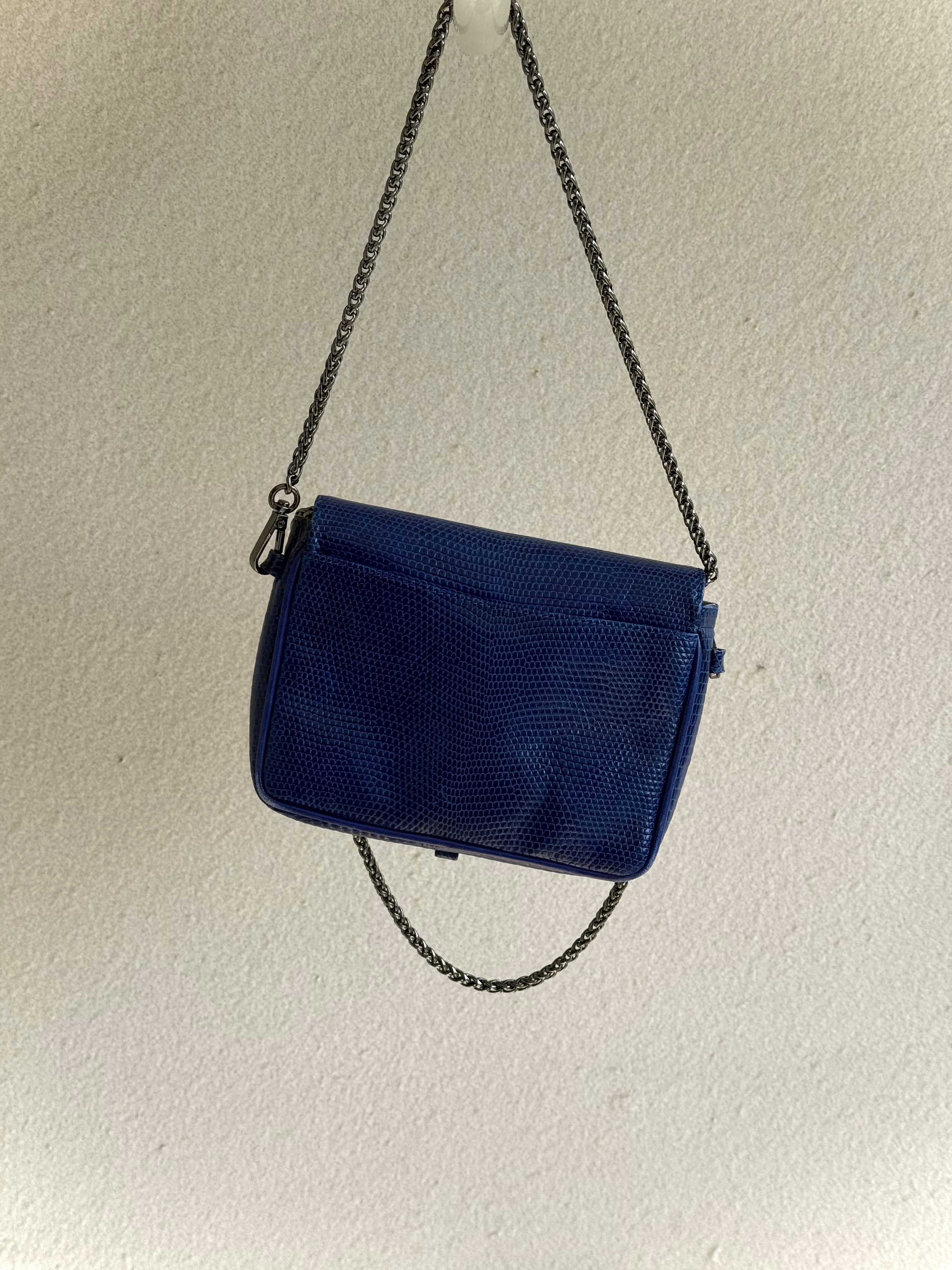 Loewe Lizard Leather Chain Flap Shoulder Bag