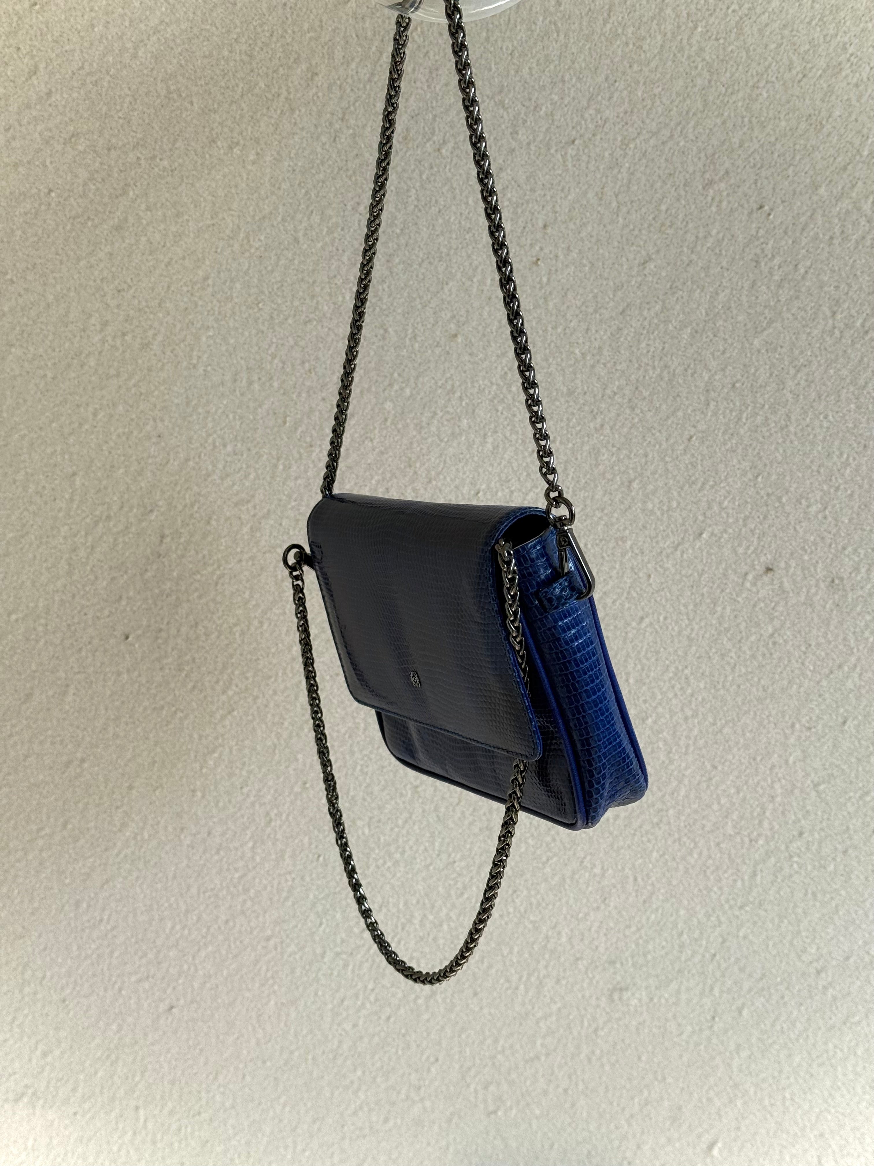 Loewe Lizard Leather Chain Flap Shoulder Bag