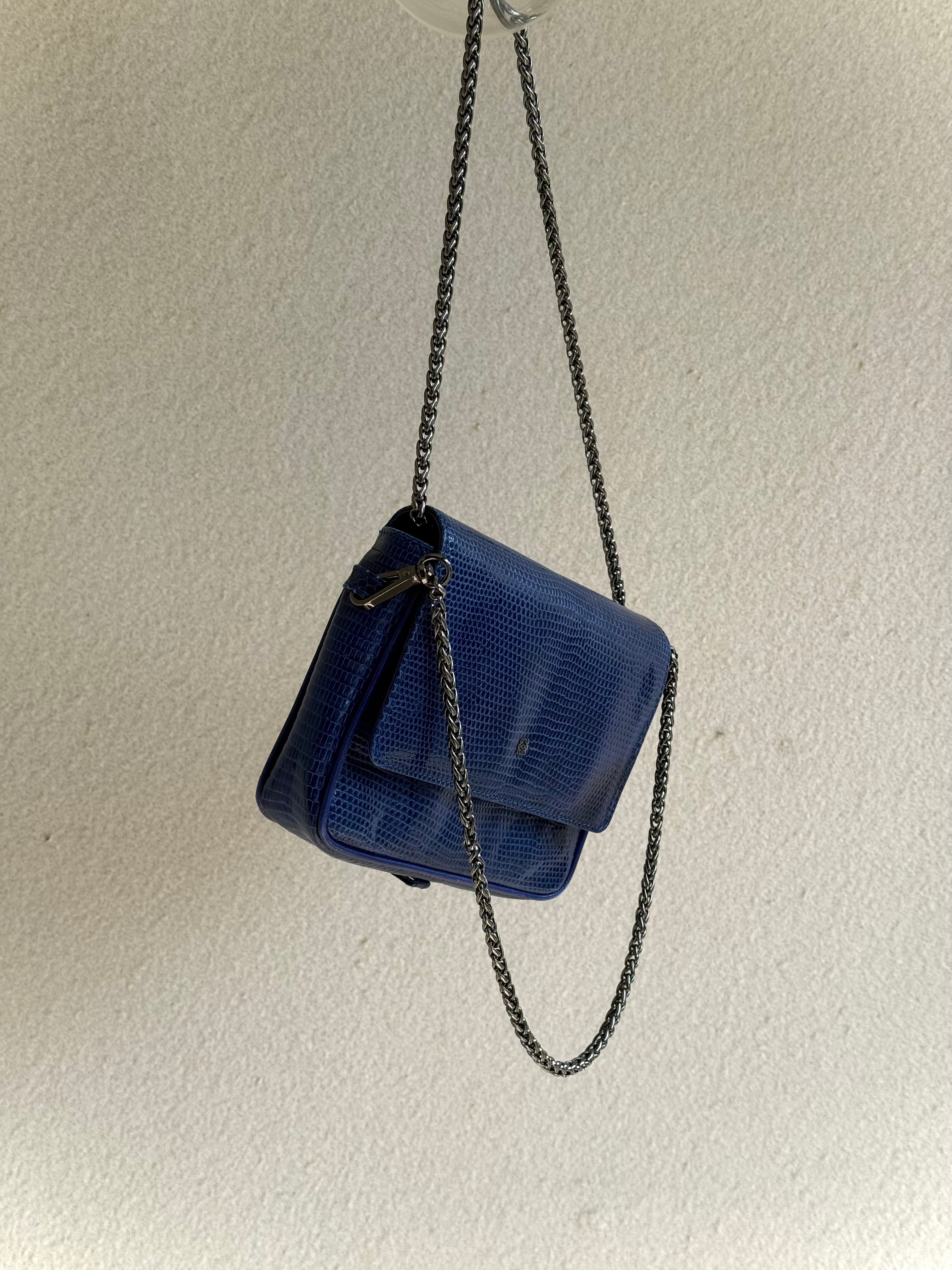 Loewe Lizard Leather Chain Flap Shoulder Bag