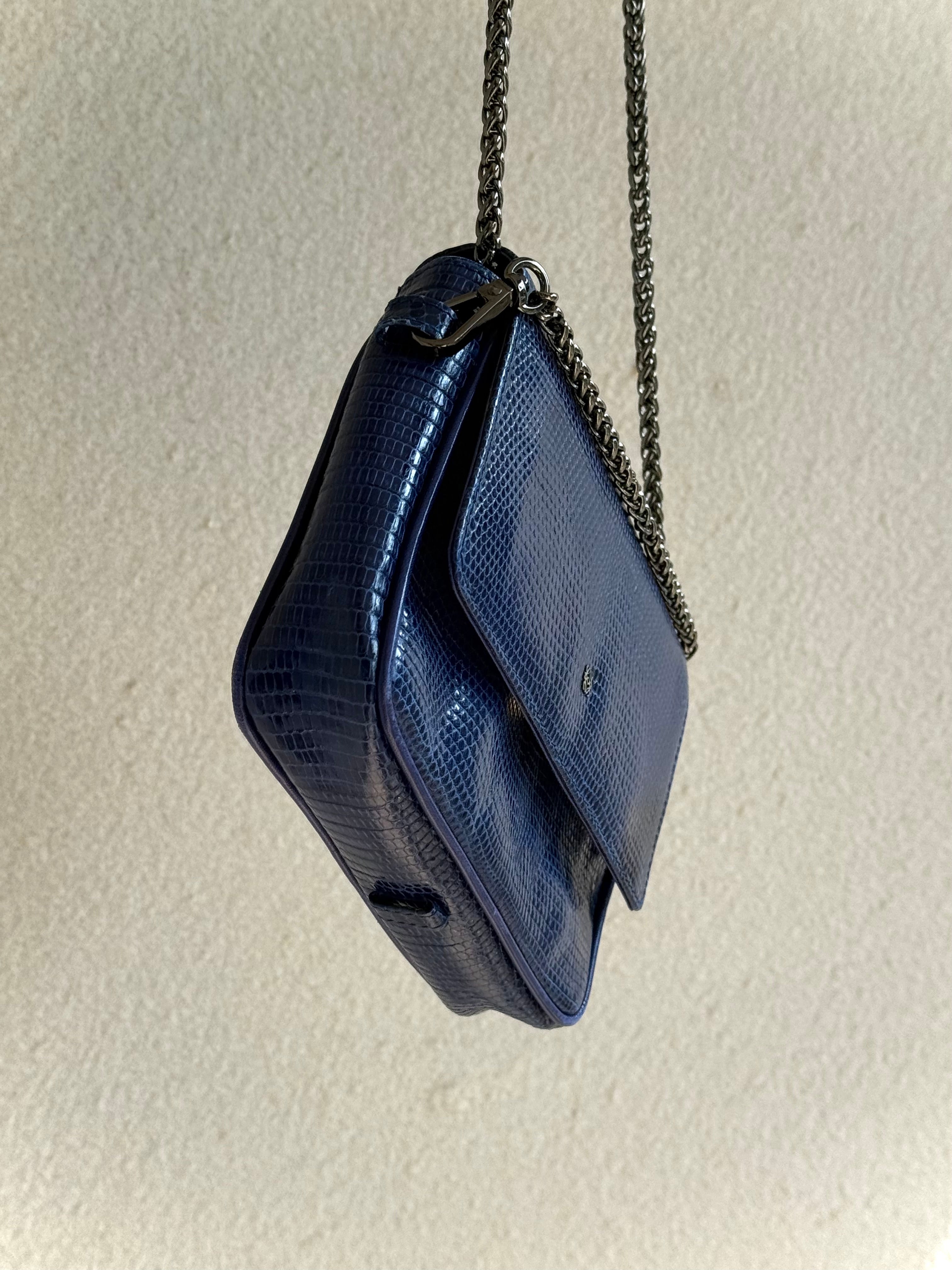 Loewe Lizard Leather Chain Flap Shoulder Bag