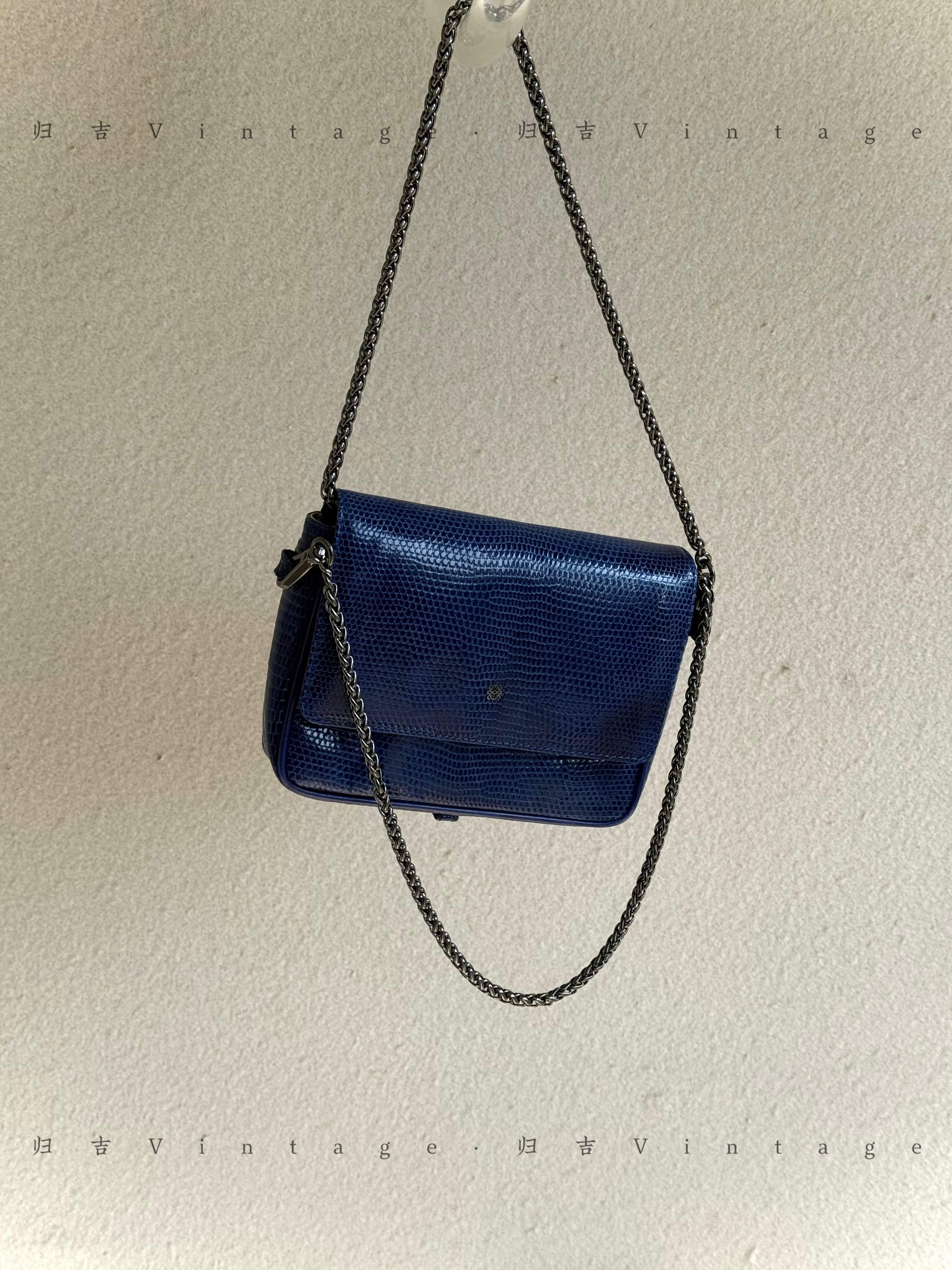 Loewe Lizard Leather Chain Flap Shoulder Bag