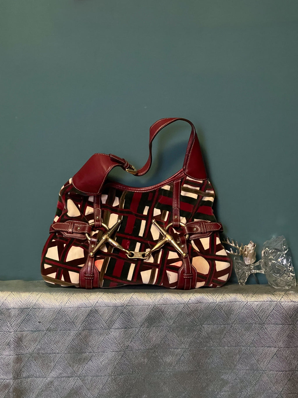 Gucci Red/Green Velvet 85th Anniversary Bridal Bit Hob Bag