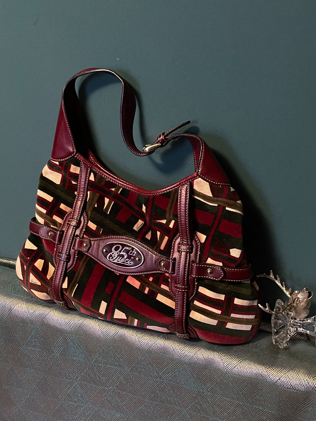 Gucci Red/Green Velvet 85th Anniversary Bridal Bit Hob Bag