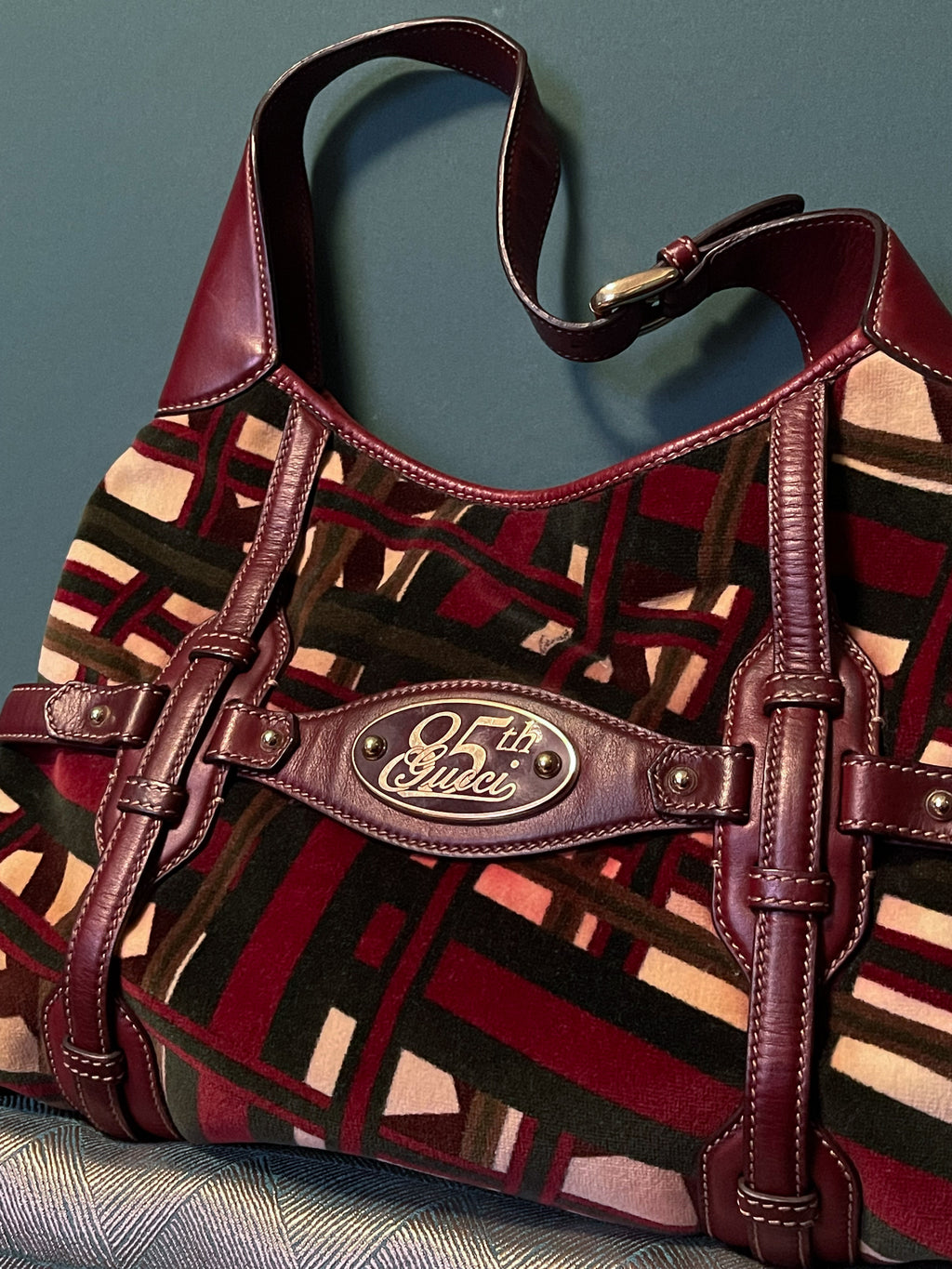 Gucci Red/Green Velvet 85th Anniversary Bridal Bit Hob Bag