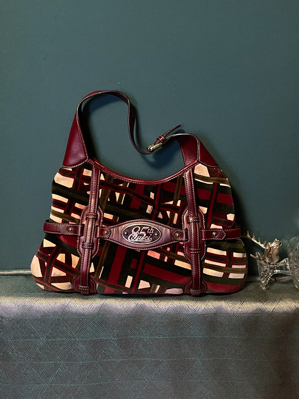 Gucci Red/Green Velvet 85th Anniversary Bridal Bit Hob Bag