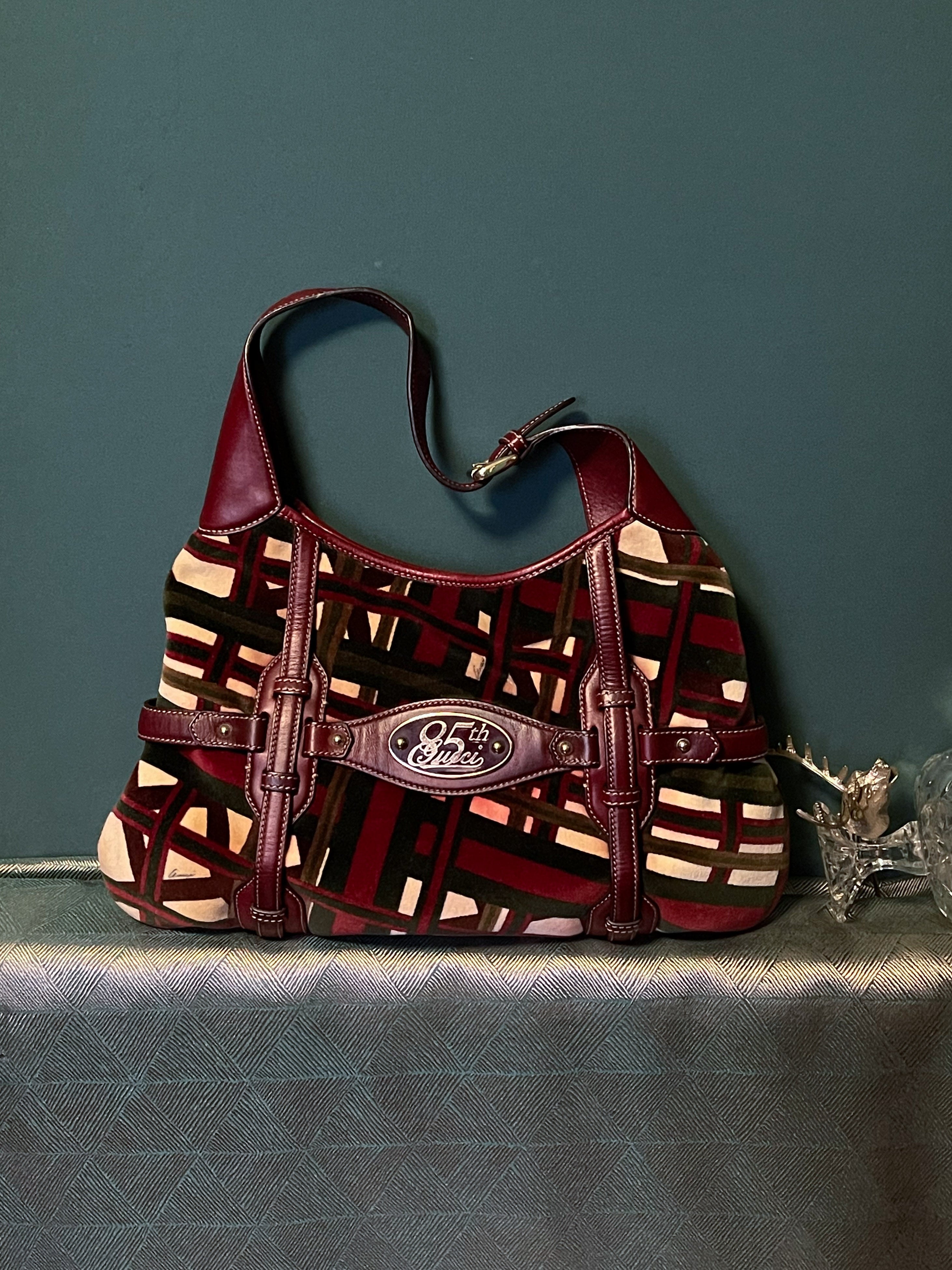 Gucci Red/Green Velvet 85th Anniversary Bridal Bit Hob Bag