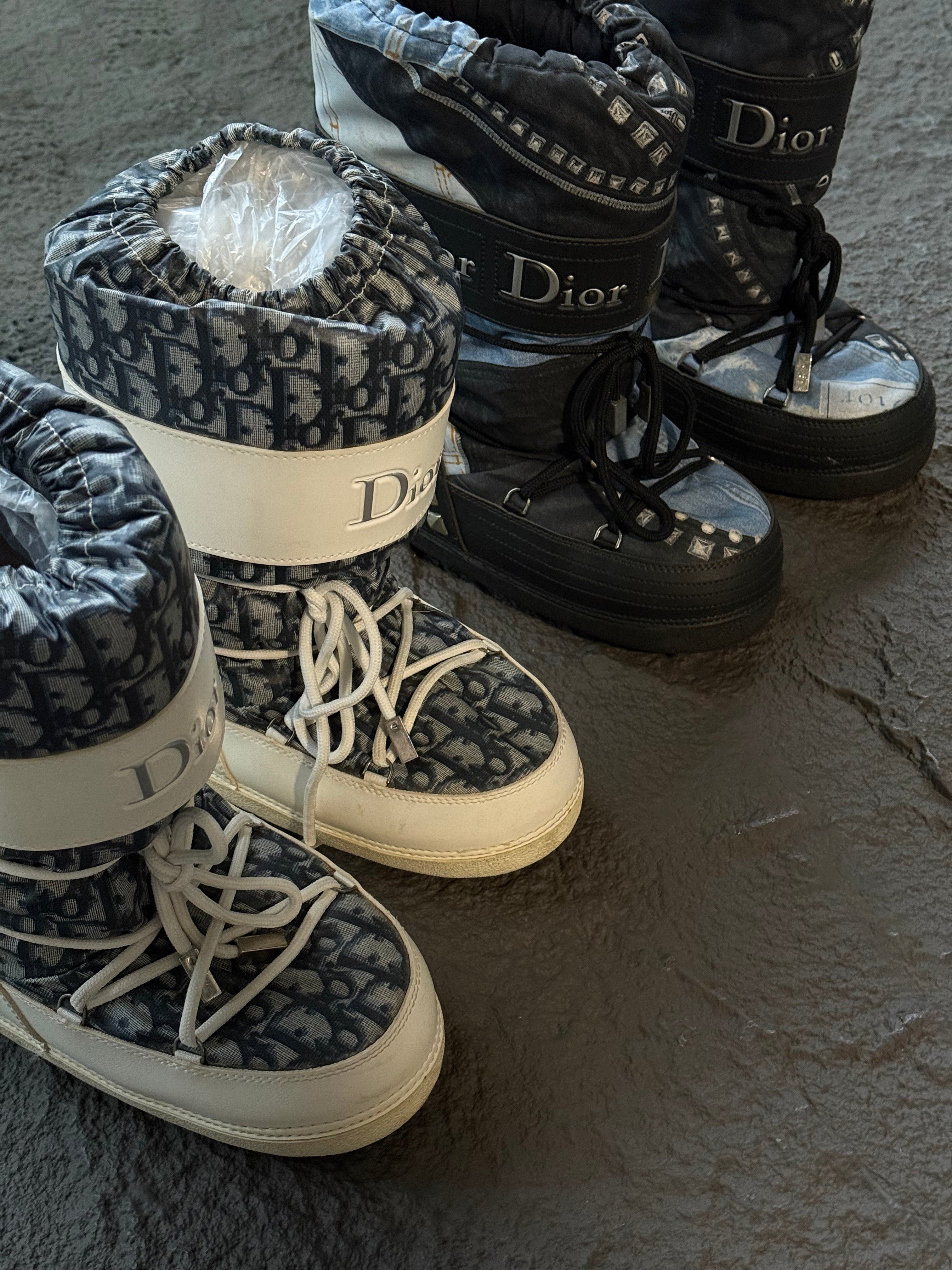 Christian Dior 2006 Galliano Blue/White Denim and Leather Moon Boots