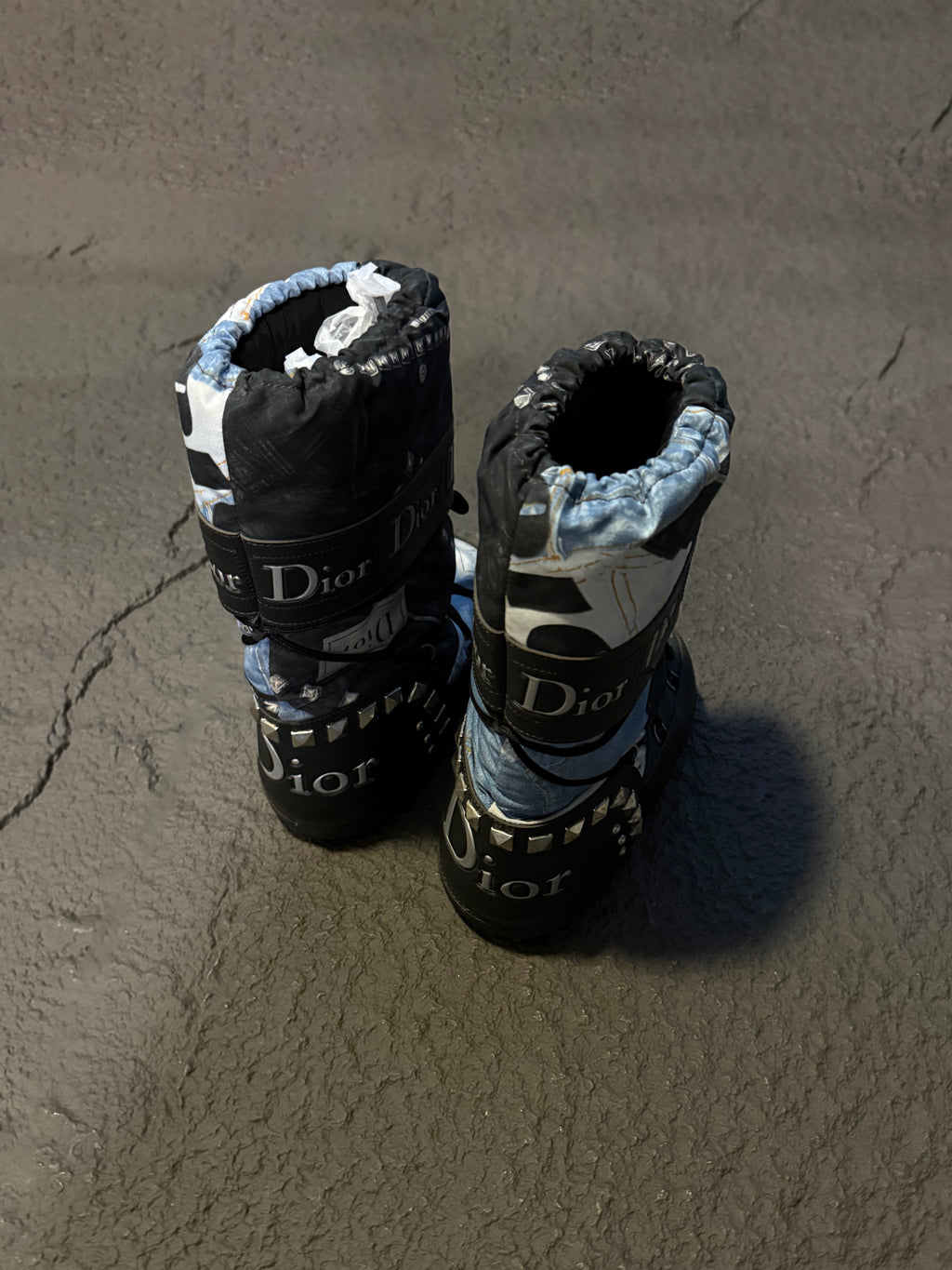 Christian Dior 2006 Galliano Denim Print Moon Boots