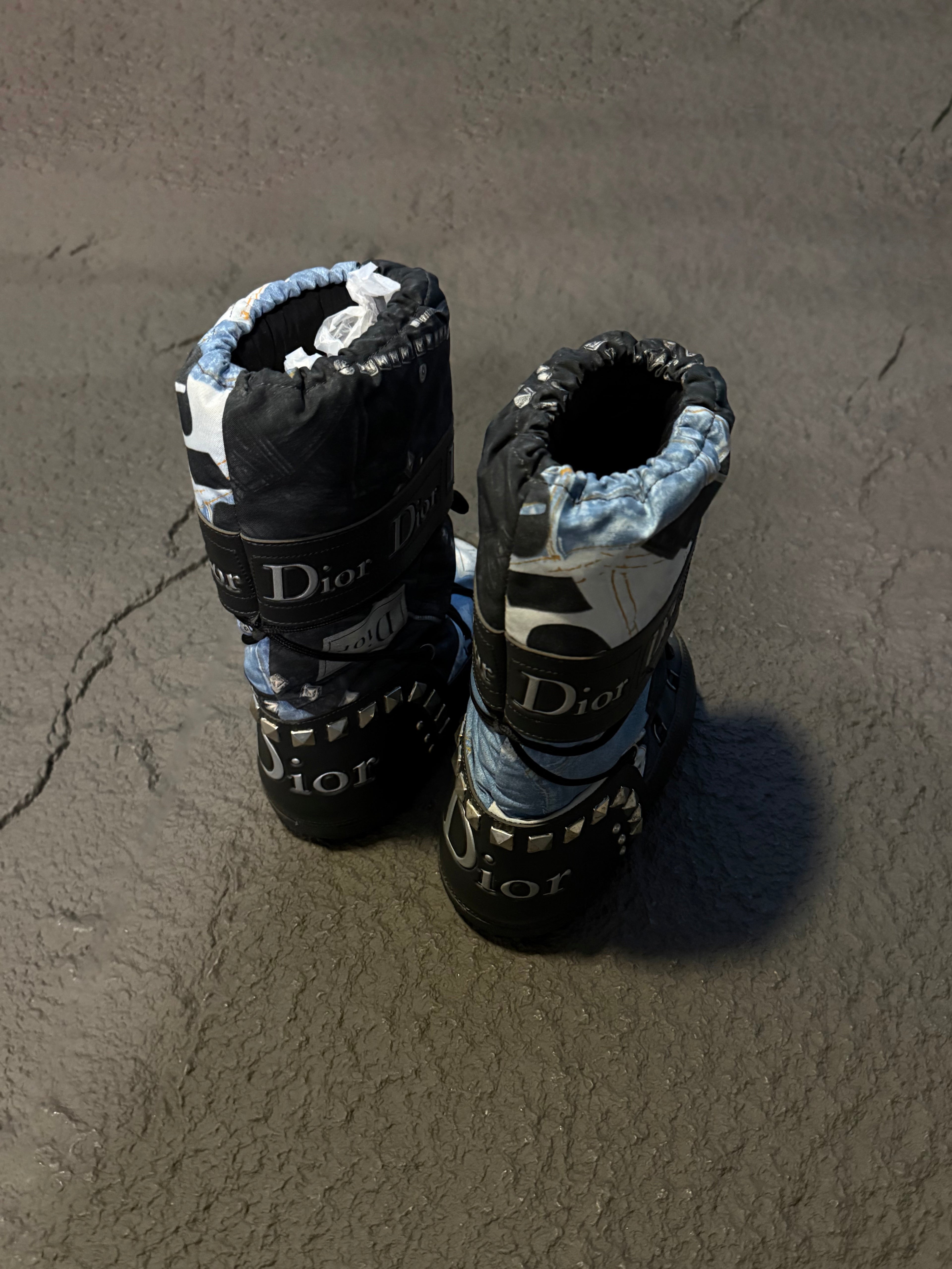 Christian Dior 2006 Galliano Denim Print Moon Boots