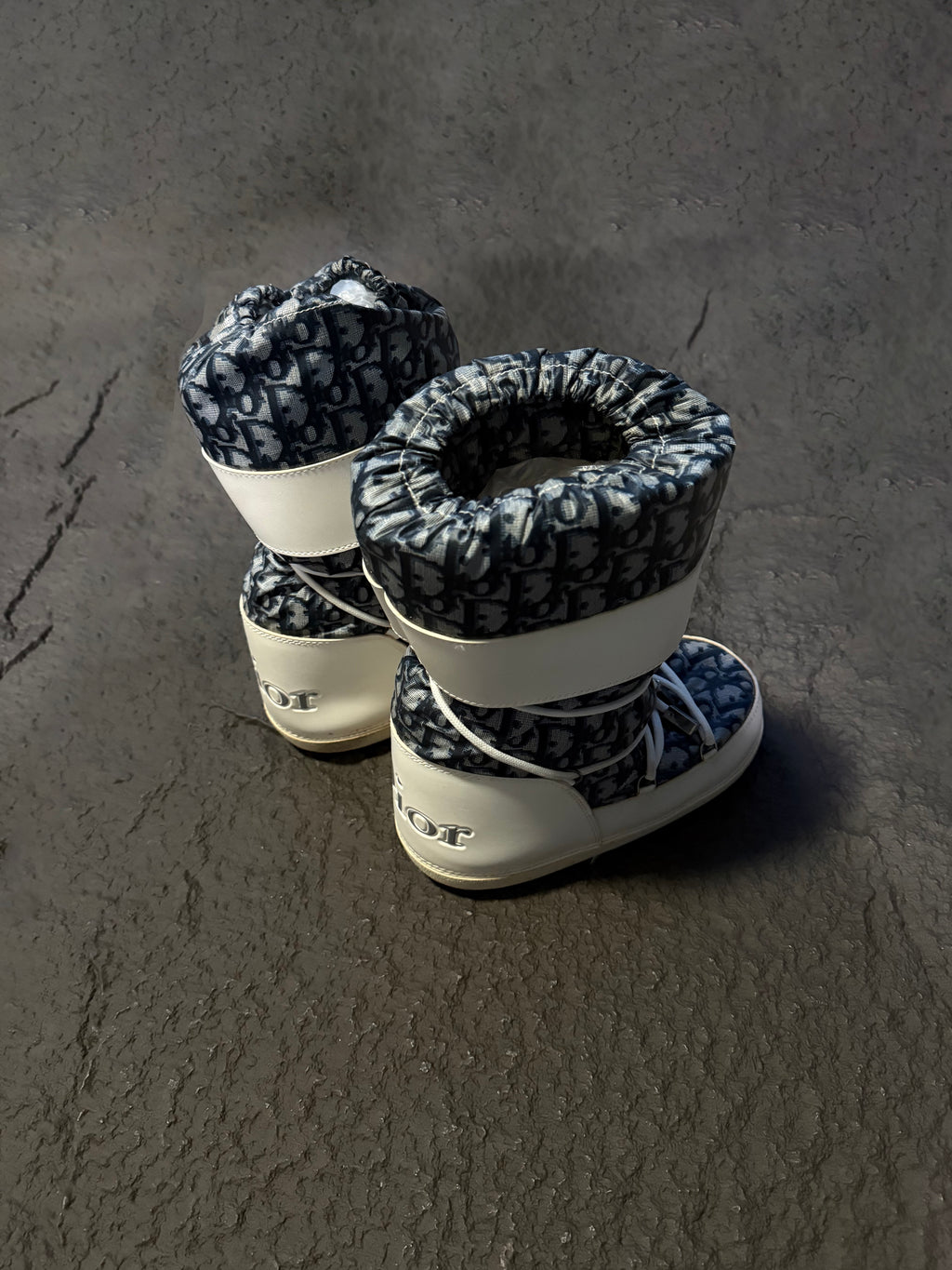 Christian Dior 2006 Galliano Blue/White Denim and Leather Moon Boots