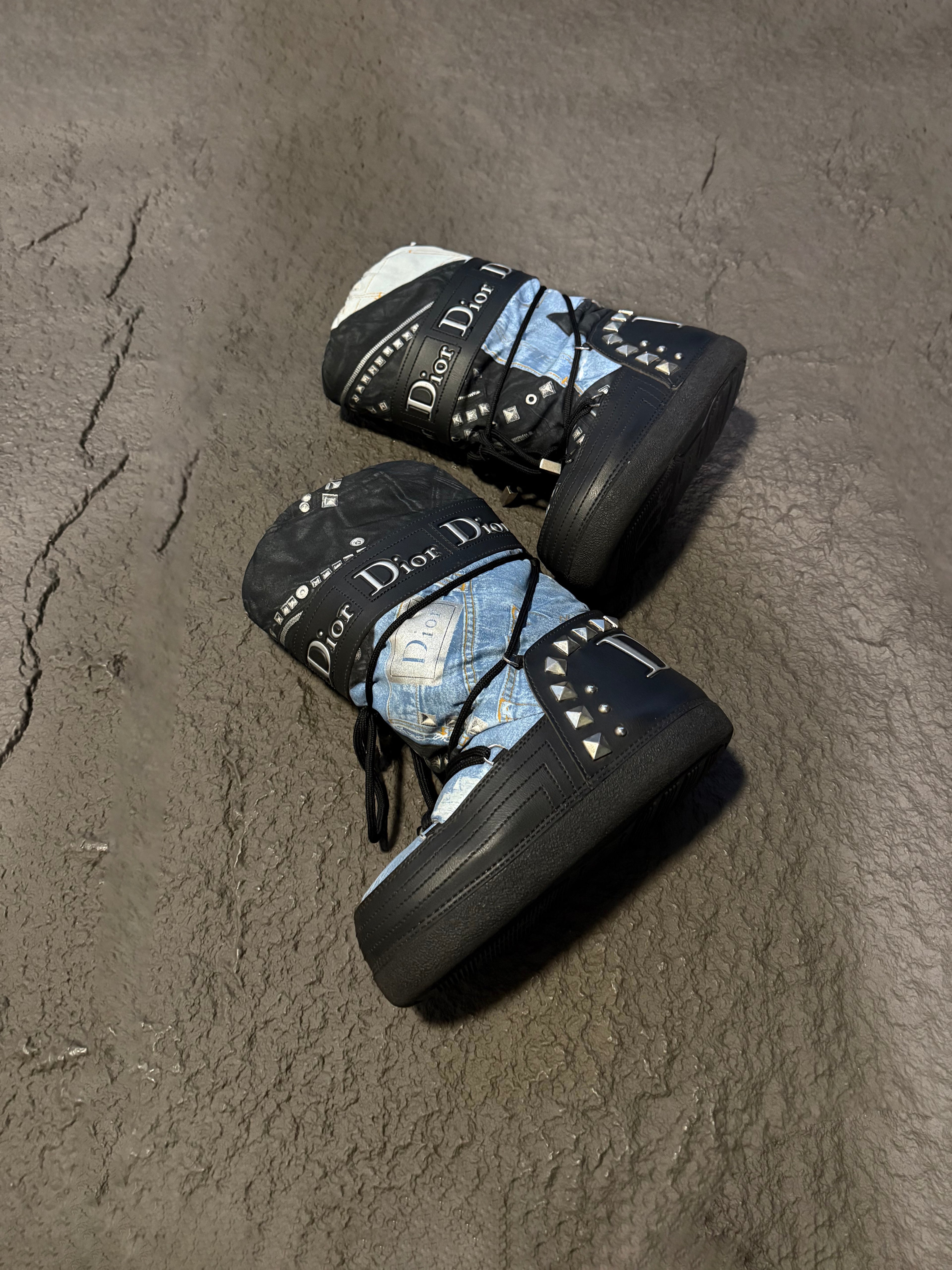 Christian Dior 2006 Galliano Denim Print Moon Boots