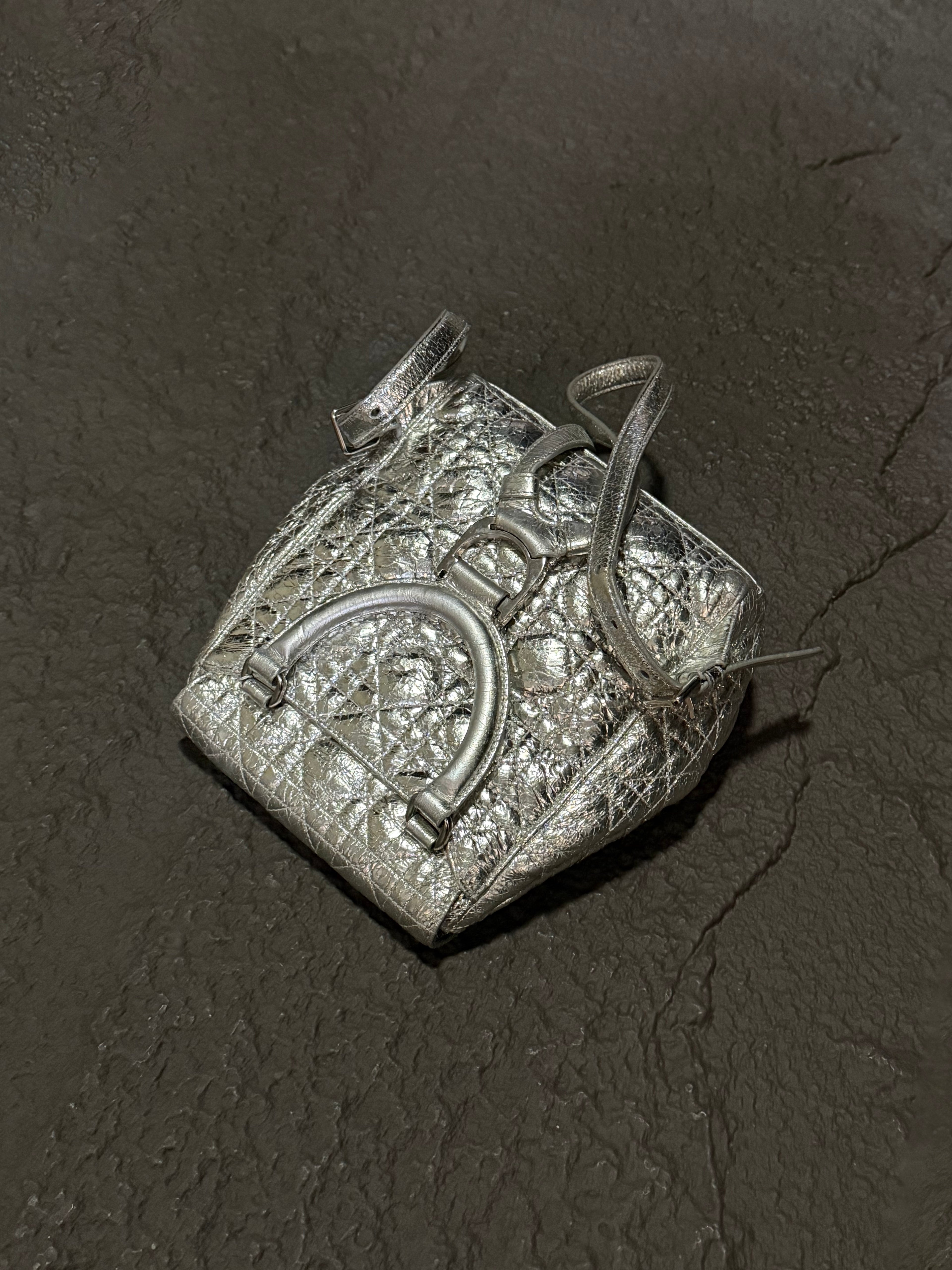 Dior Stardust cracked-finish silver Teddy bear backpack