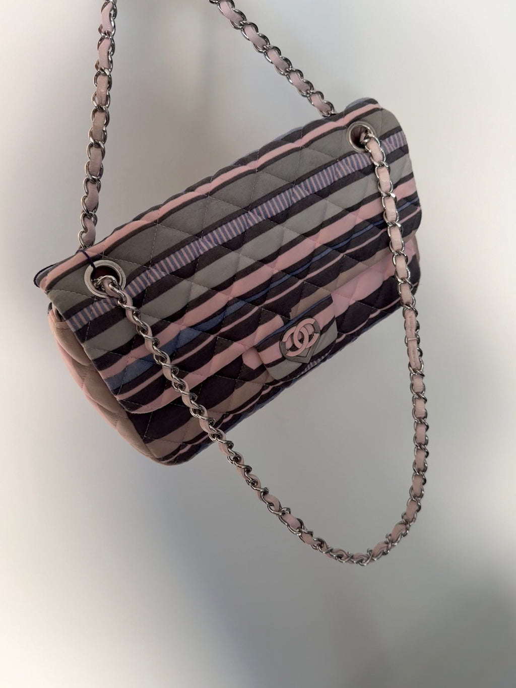 Chanel 2009 Valentine Limited Classic Flap with Striped Enamel Heart Clasp