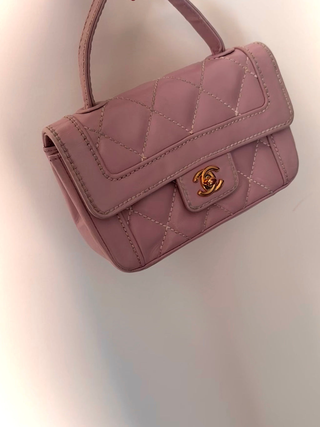 Chanel Vintage Pink-Lilac Kelly Top Handle Bag with Contrast Stitching
