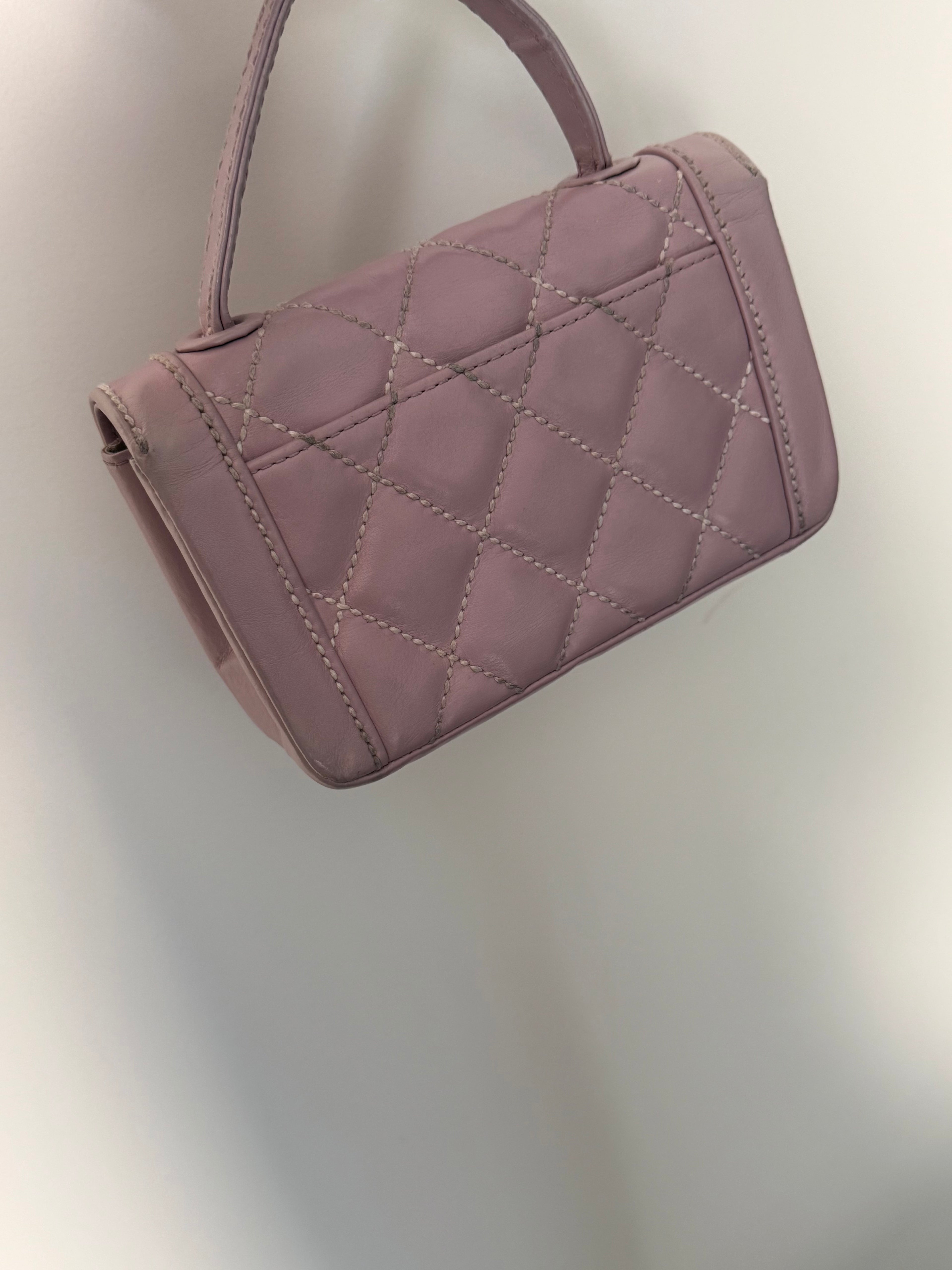 Chanel Vintage Pink-Lilac Kelly Top Handle Bag with Contrast Stitching
