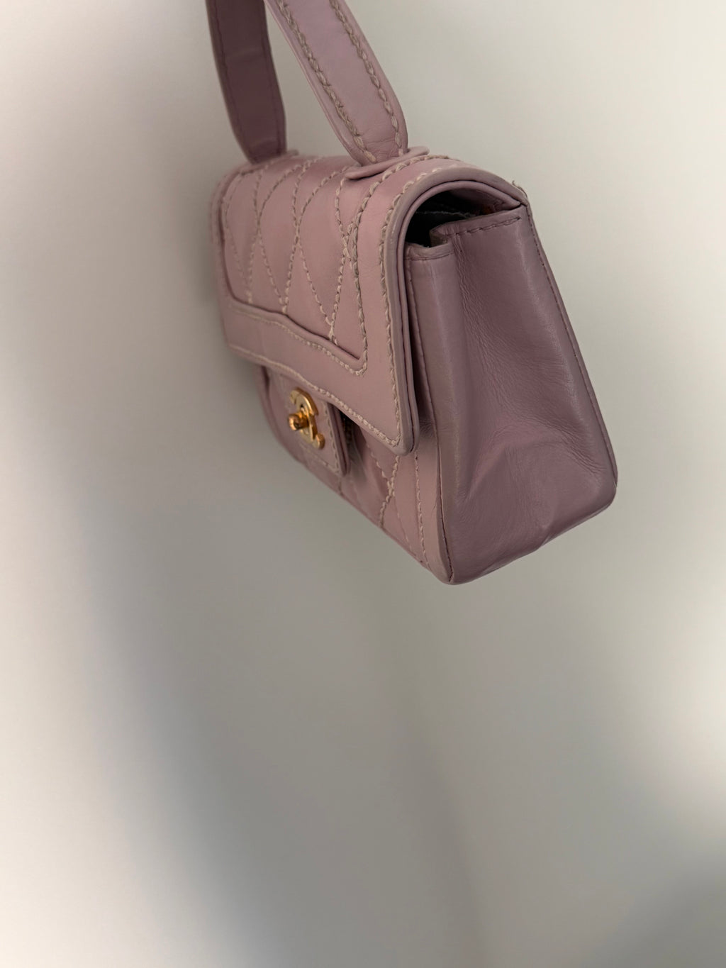 Chanel Vintage Pink-Lilac Kelly Top Handle Bag with Contrast Stitching
