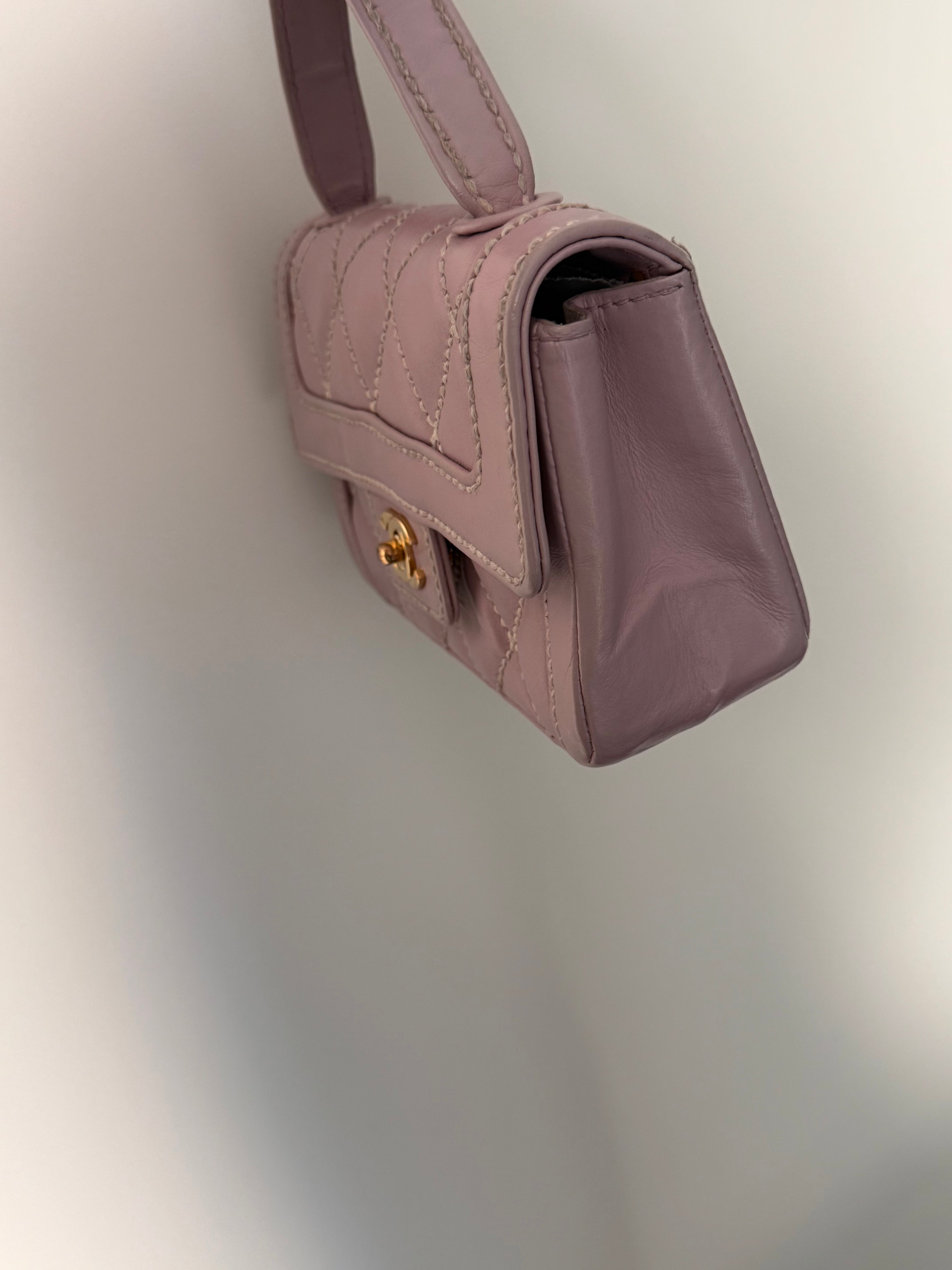 Chanel Vintage Pink-Lilac Kelly Top Handle Bag with Contrast Stitching