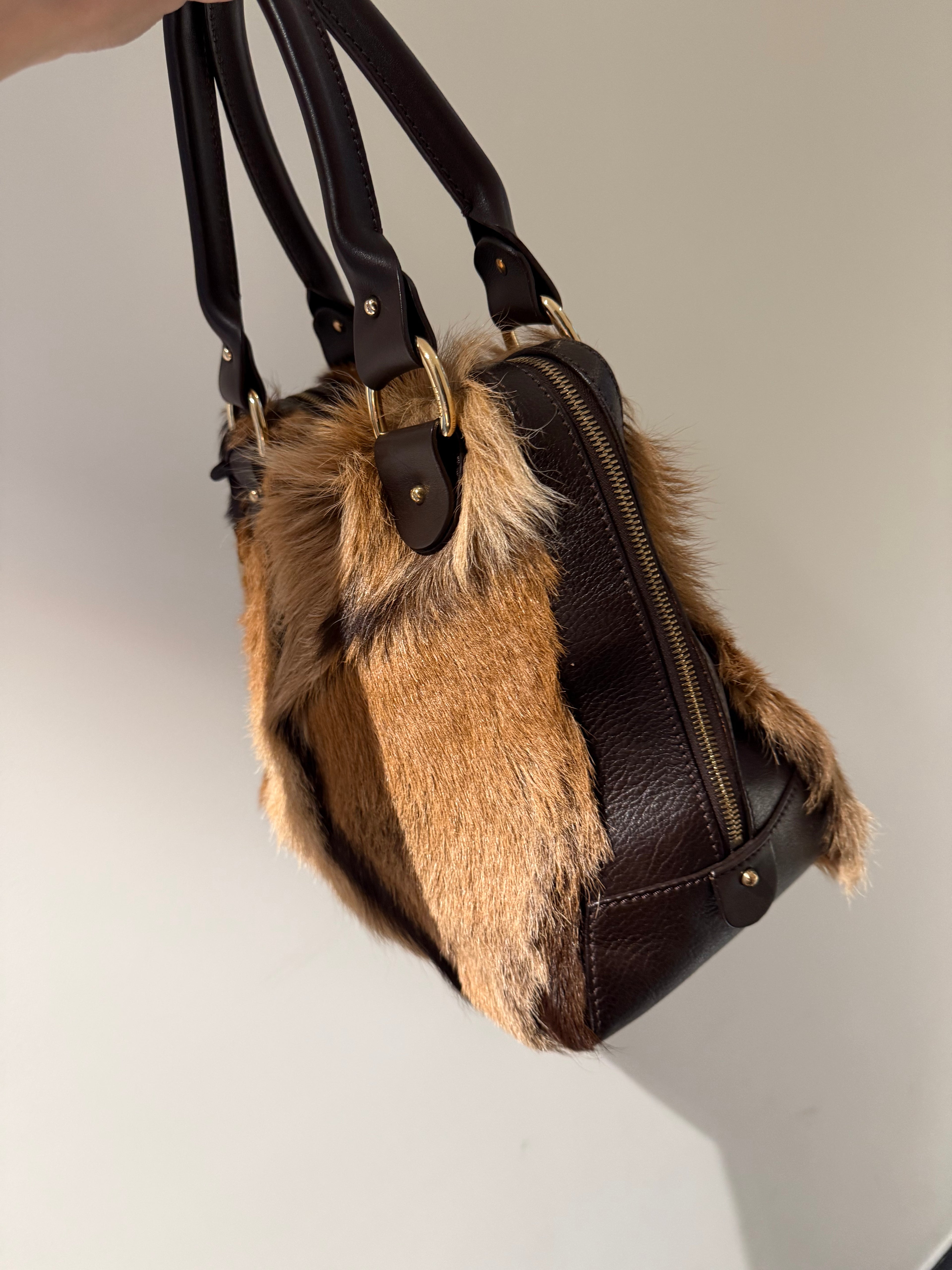 Fendi Antelope Hair Vintage Bowling Bag with Logo Plaque